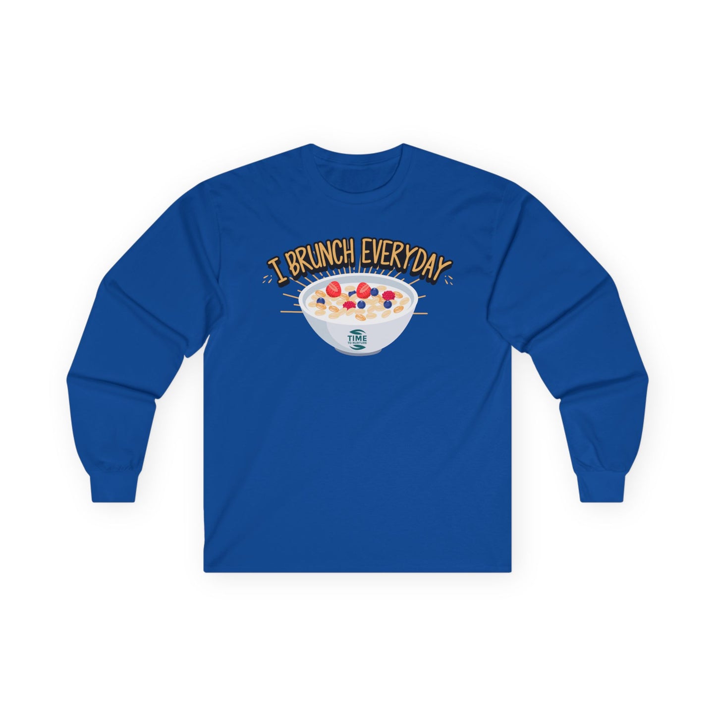 Brunch Vibes unisex long sleeve tee with a funny and stylish design, perfect for brunch lovers seeking everyday comfort and casual style.