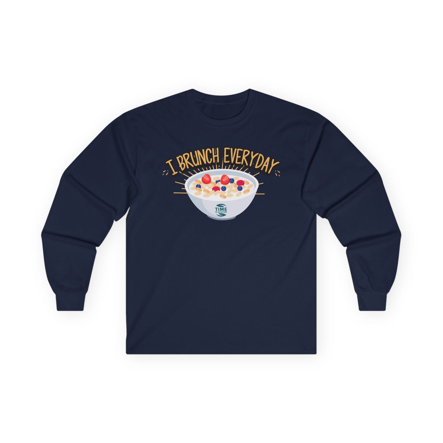 Brunch Vibes unisex long sleeve tee with a funny and stylish design, perfect for brunch lovers seeking everyday comfort and casual style.