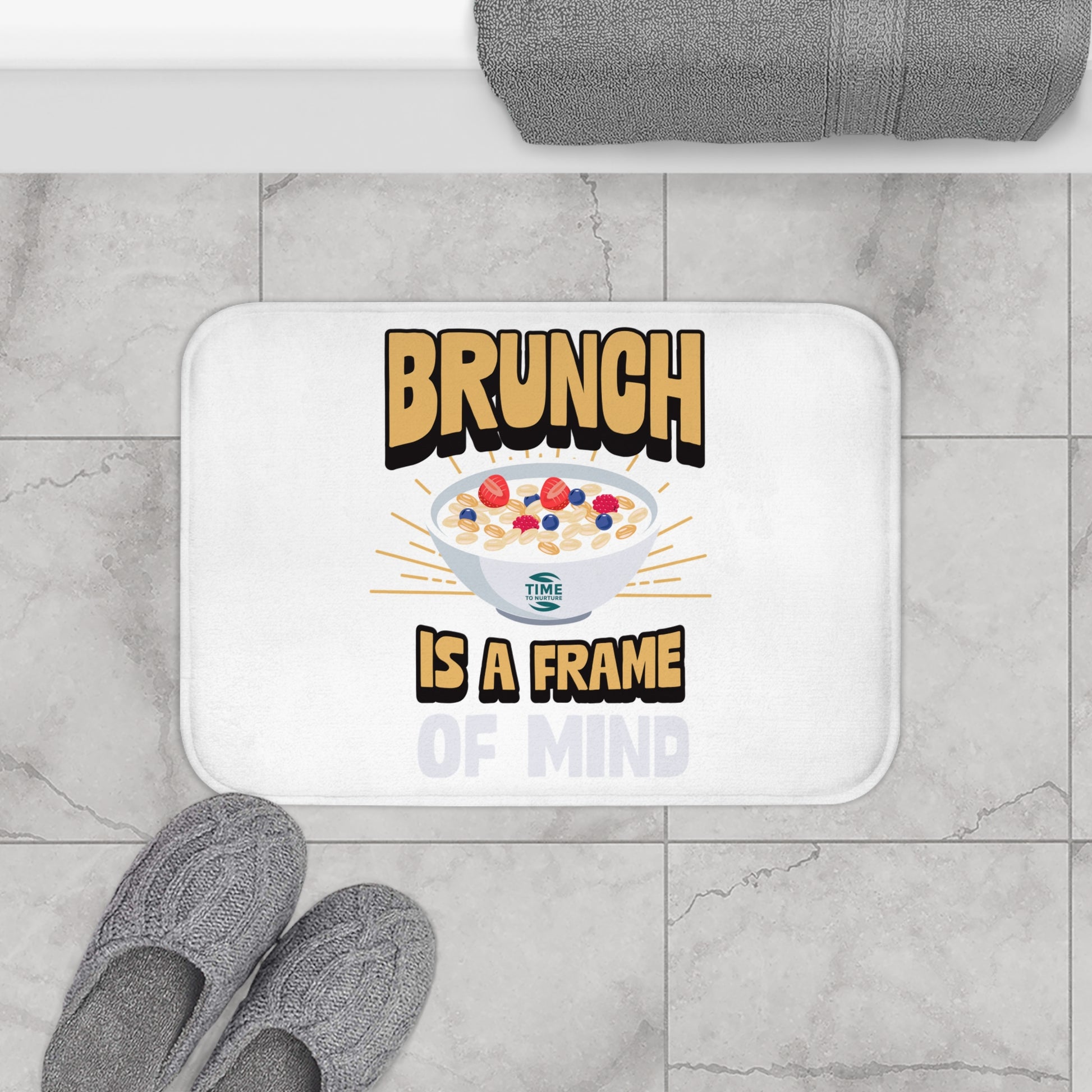 Brunch bath mat with a fun and playful design, perfect for kitchens and bathrooms. A unique home accessory that adds a cozy vibe, making it an ideal gift for foodies and brunch lovers.