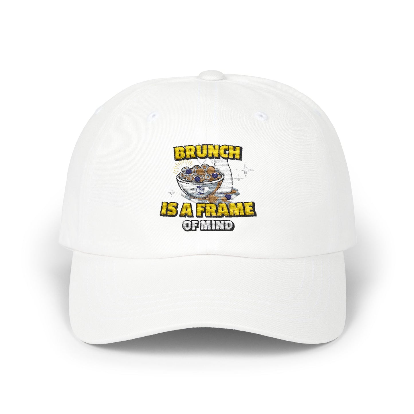 Brunch is a Frame of Mind dad cap with a classic and stylish design, perfect for brunch lovers, foodies, and weekend outings. A trendy and comfortable accessory for everyday wear.