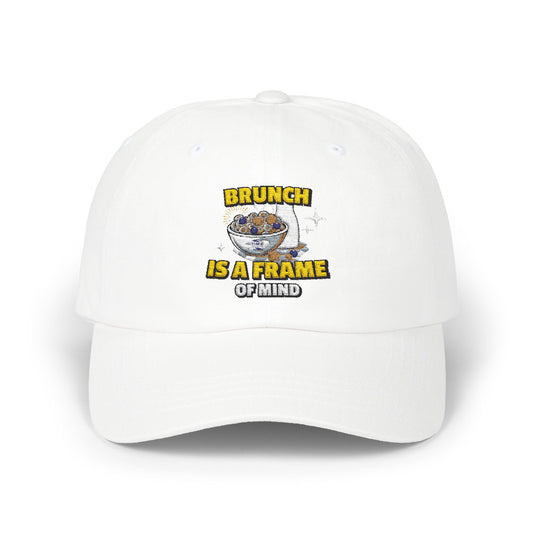 Brunch is a Frame of Mind dad cap with a classic and stylish design, perfect for brunch lovers, foodies, and weekend outings. A trendy and comfortable accessory for everyday wear.