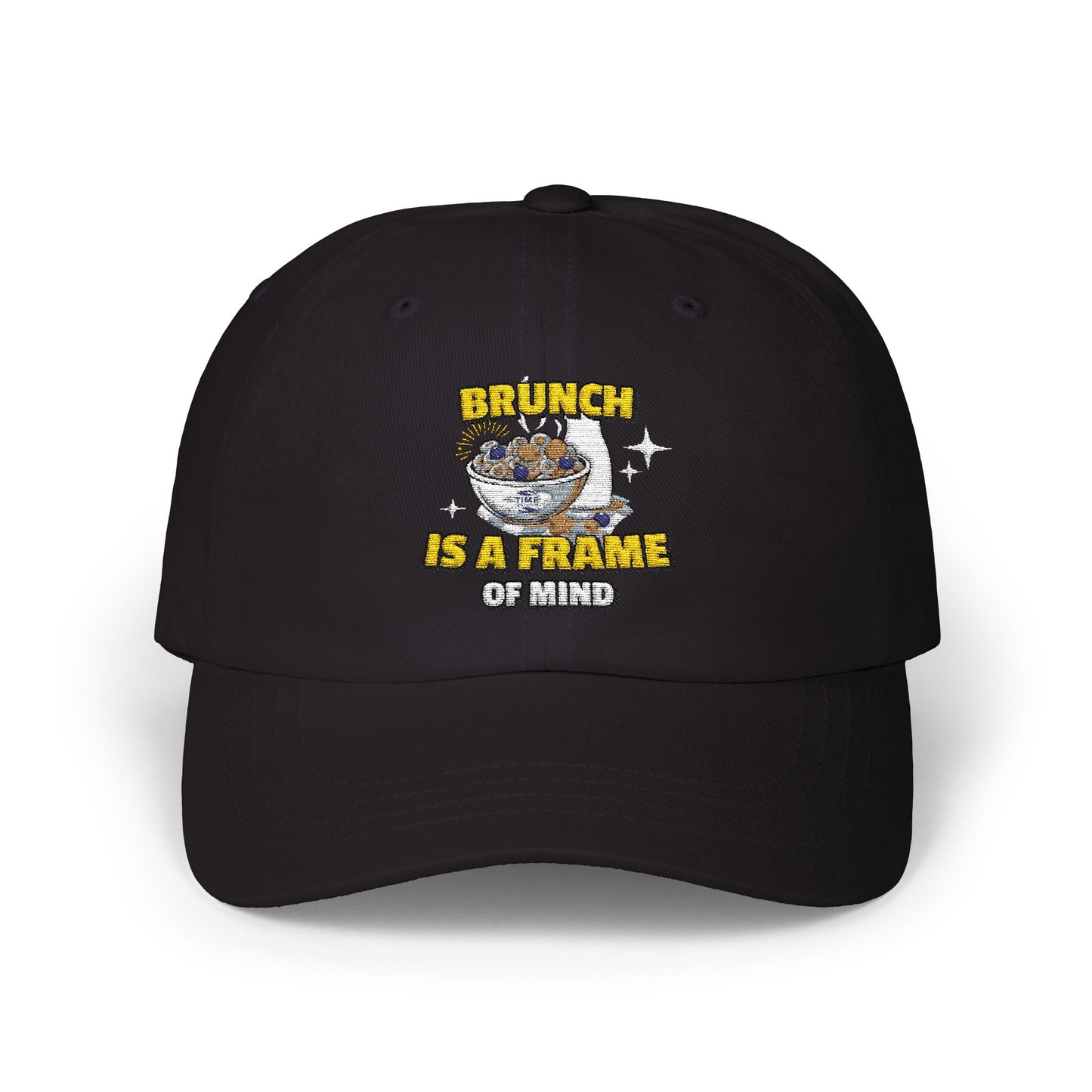 Brunch is a Frame of Mind dad cap with a classic and stylish design, perfect for brunch lovers, foodies, and weekend outings. A trendy and comfortable accessory for everyday wear.