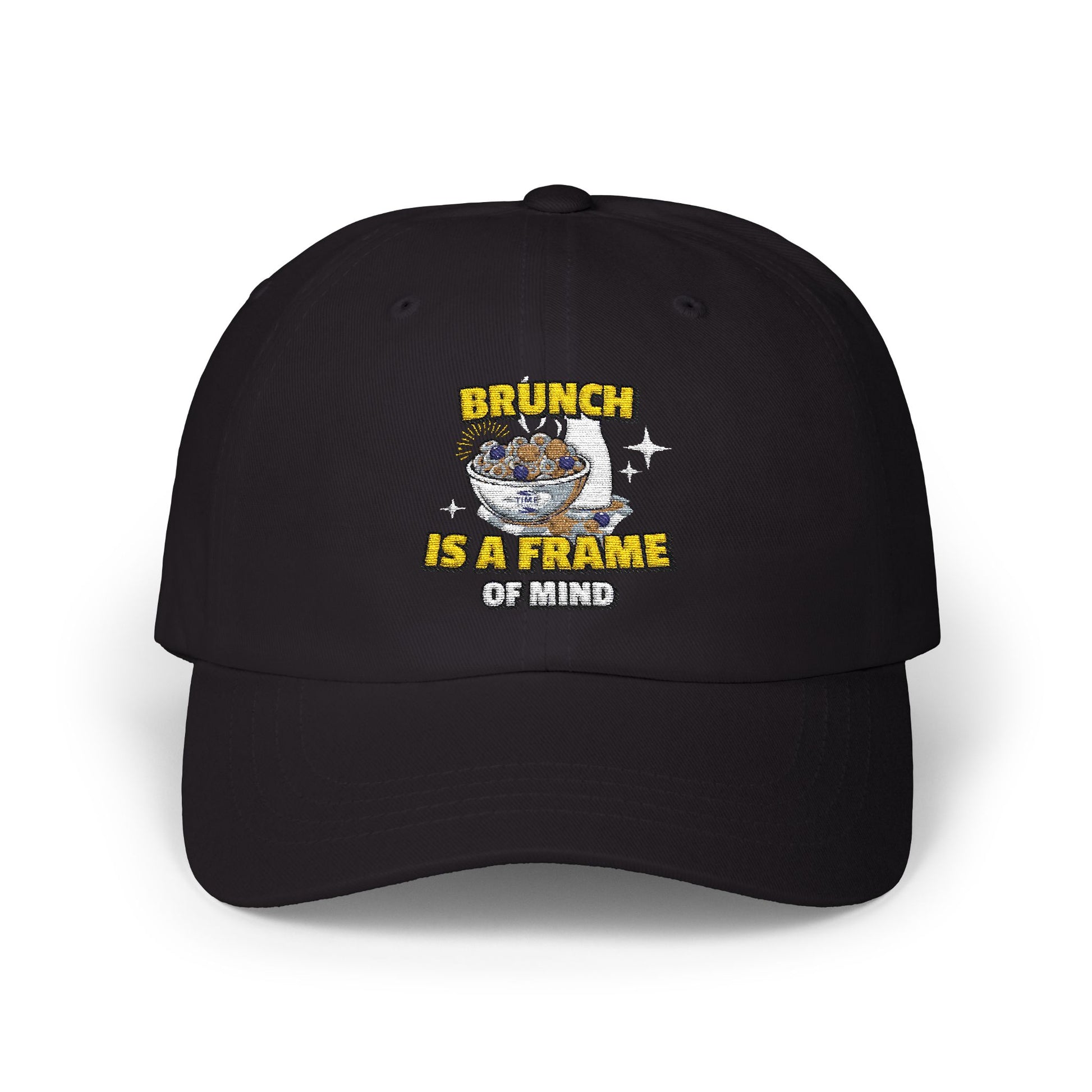 Brunch is a Frame of Mind dad cap with a classic and stylish design, perfect for brunch lovers, foodies, and weekend outings. A trendy and comfortable accessory for everyday wear.