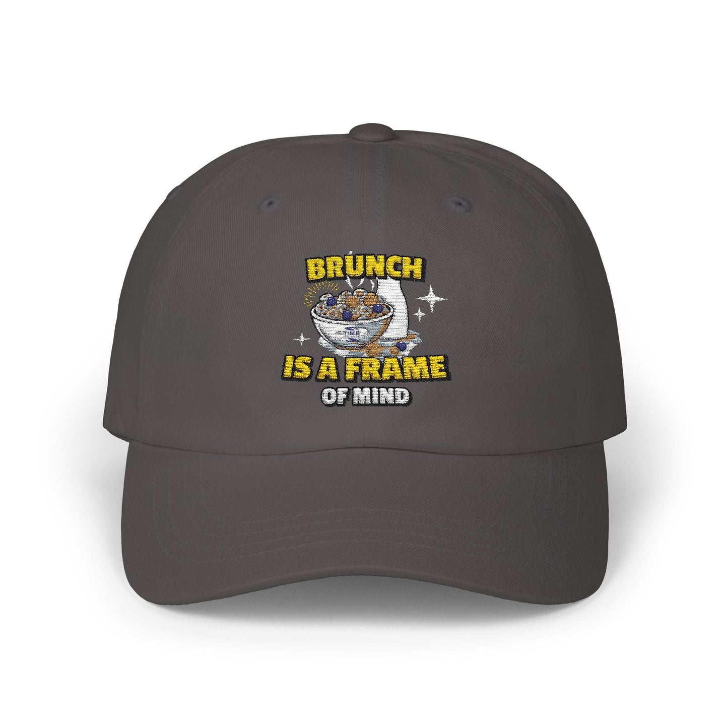 Brunch is a Frame of Mind dad cap with a classic and stylish design, perfect for brunch lovers, foodies, and weekend outings. A trendy and comfortable accessory for everyday wear.