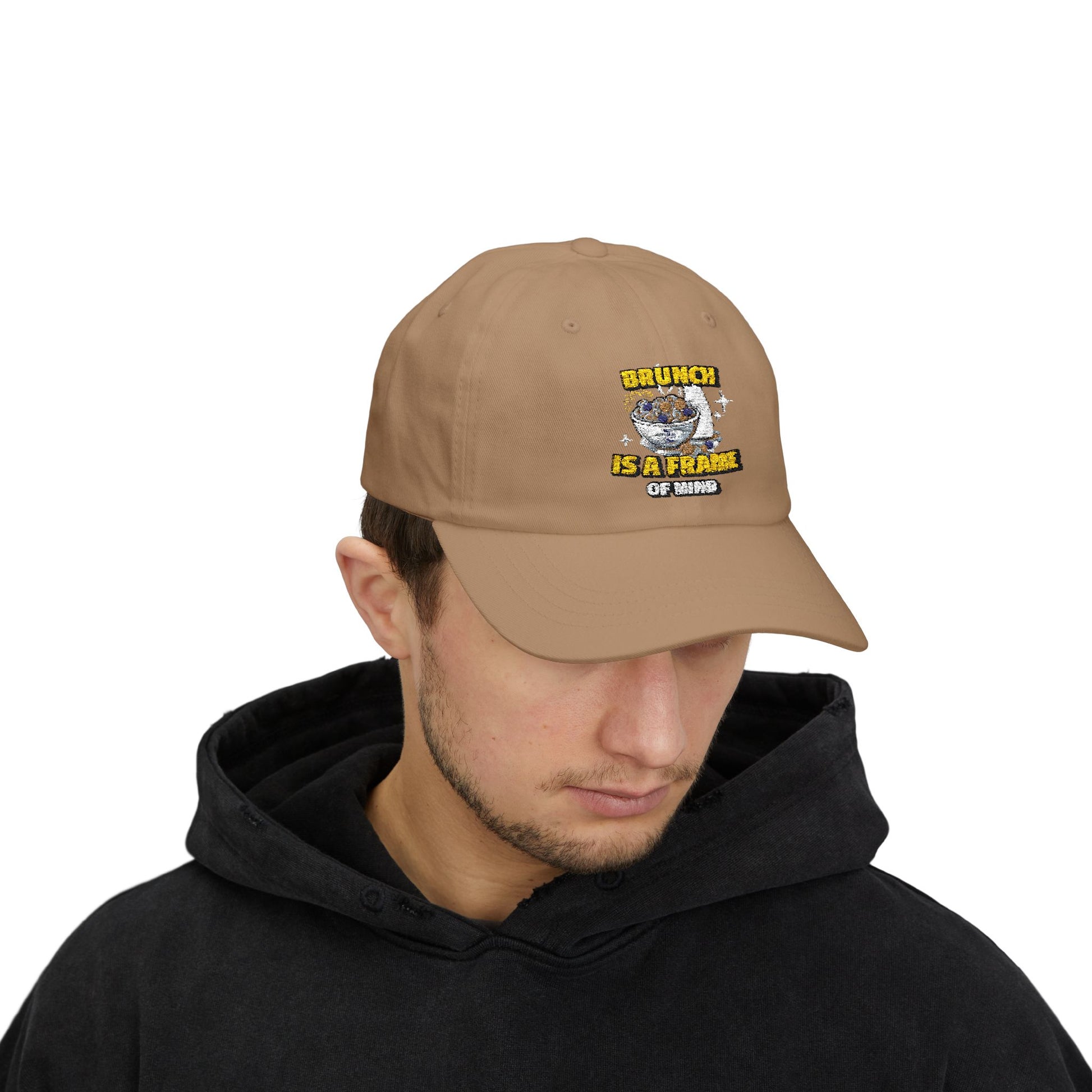 Brunch is a Frame of Mind dad cap with a classic and stylish design, perfect for brunch lovers, foodies, and weekend outings. A trendy and comfortable accessory for everyday wear.