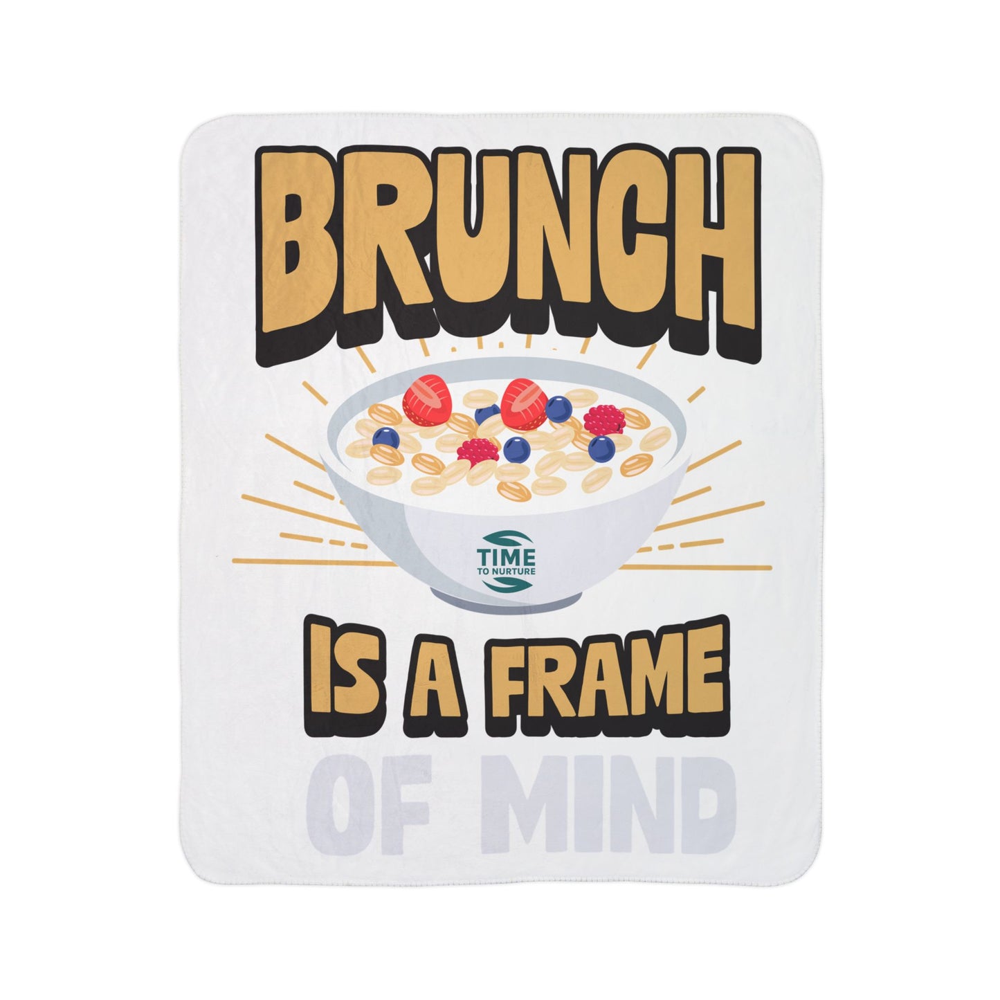Cozy Sherpa blanket with Brunch is a Frame of Mind text, offering warm, fuzzy comfort, perfect as a retirement gift, couch throw, bedding decor, or hygge-inspired home accent
