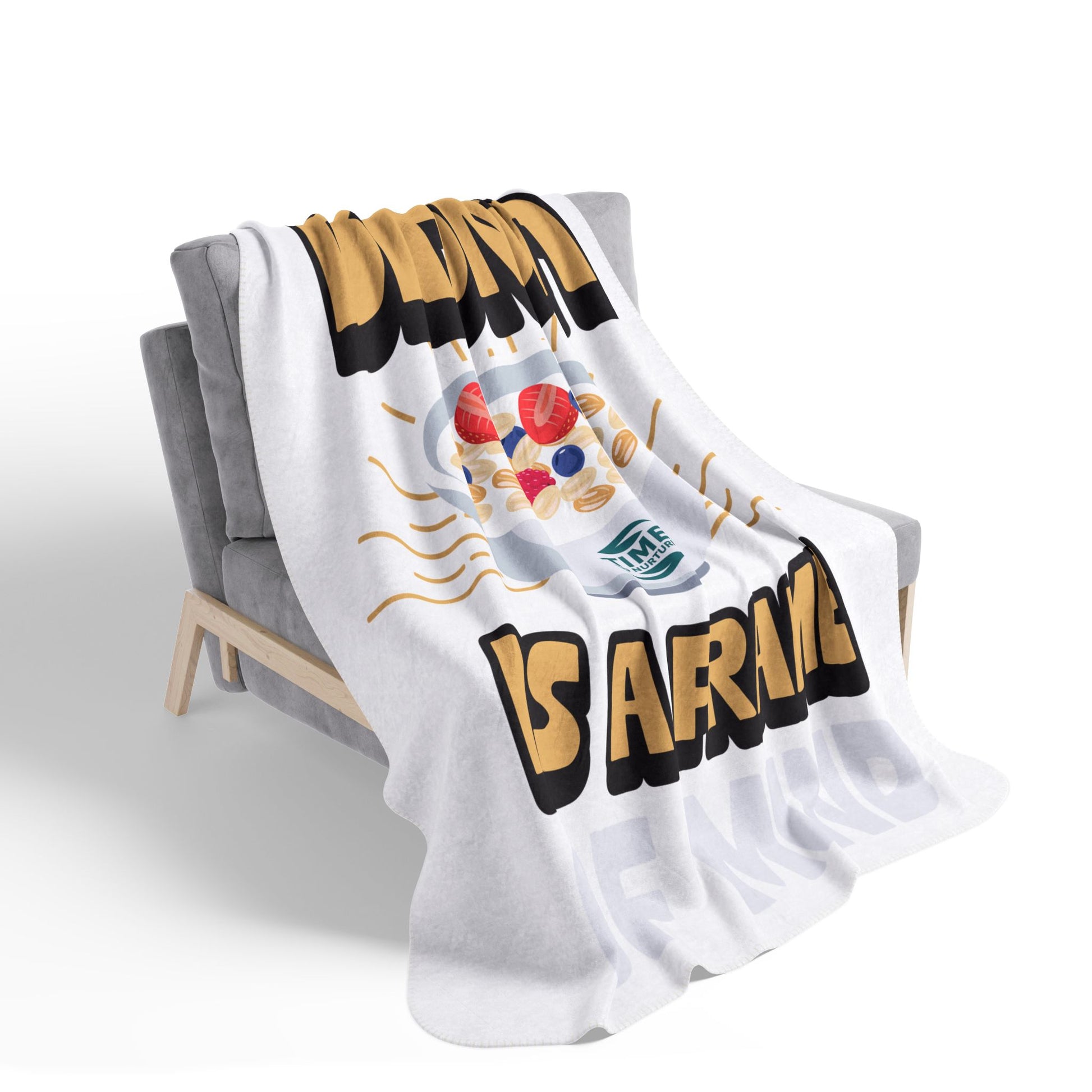 Cozy Sherpa blanket with Brunch is a Frame of Mind text, offering warm, fuzzy comfort, perfect as a retirement gift, couch throw, bedding decor, or hygge-inspired home accent