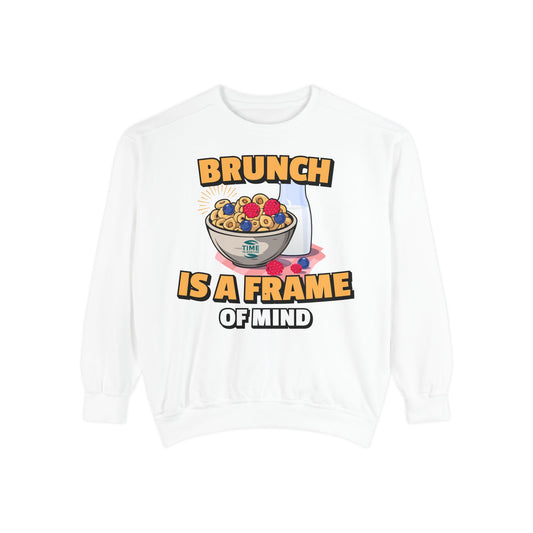 Cozy unisex sweatshirt featuring Brunch is a Frame of Mind Vibes, blending comfort and style for brunch lovers, perfect for weekend outfits, foodie gifts, and making a fashionable, mindful brunch-themed statement.