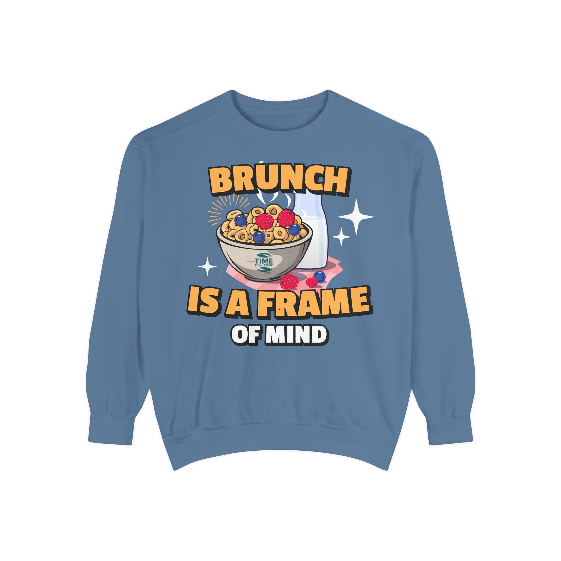 Cozy unisex sweatshirt featuring Brunch is a Frame of Mind Vibes, blending comfort and style for brunch lovers, perfect for weekend outfits, foodie gifts, and making a fashionable, mindful brunch-themed statement.