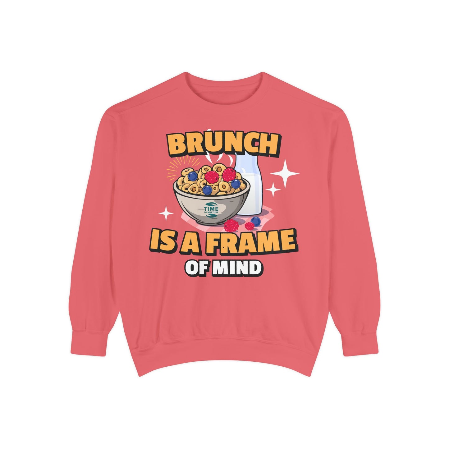 Cozy unisex sweatshirt featuring Brunch is a Frame of Mind Vibes, blending comfort and style for brunch lovers, perfect for weekend outfits, foodie gifts, and making a fashionable, mindful brunch-themed statement.