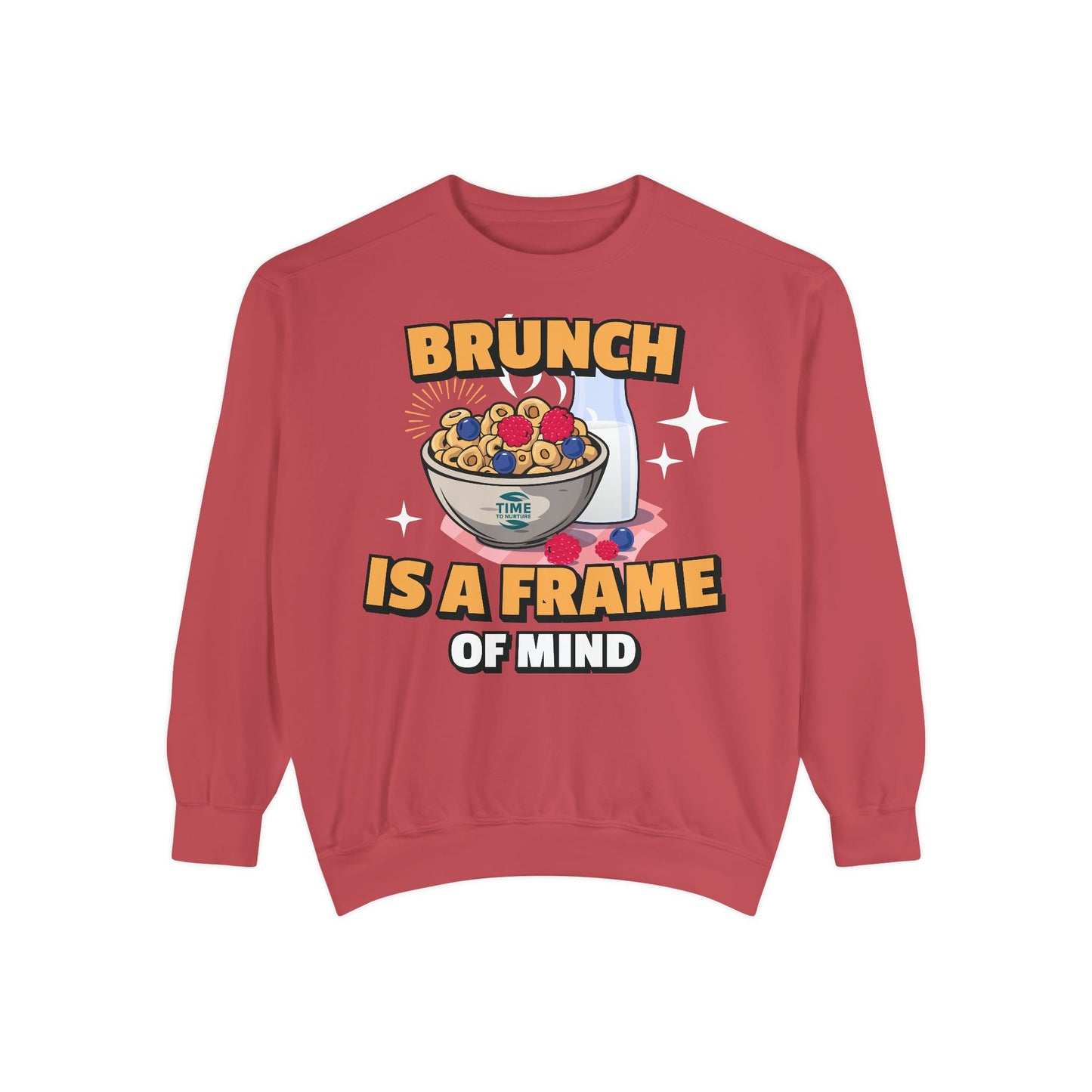Cozy unisex sweatshirt featuring Brunch is a Frame of Mind Vibes, blending comfort and style for brunch lovers, perfect for weekend outfits, foodie gifts, and making a fashionable, mindful brunch-themed statement.