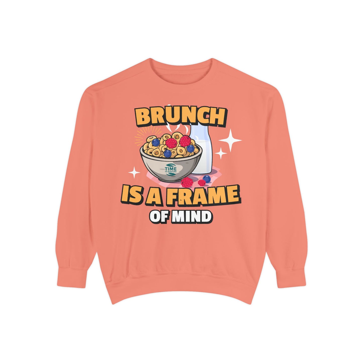 Cozy unisex sweatshirt featuring Brunch is a Frame of Mind Vibes, blending comfort and style for brunch lovers, perfect for weekend outfits, foodie gifts, and making a fashionable, mindful brunch-themed statement.