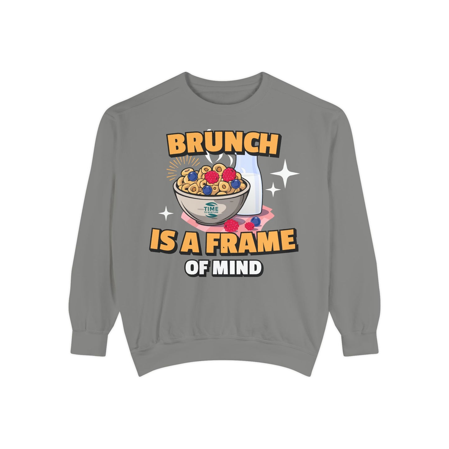 Cozy unisex sweatshirt featuring Brunch is a Frame of Mind Vibes, blending comfort and style for brunch lovers, perfect for weekend outfits, foodie gifts, and making a fashionable, mindful brunch-themed statement.
