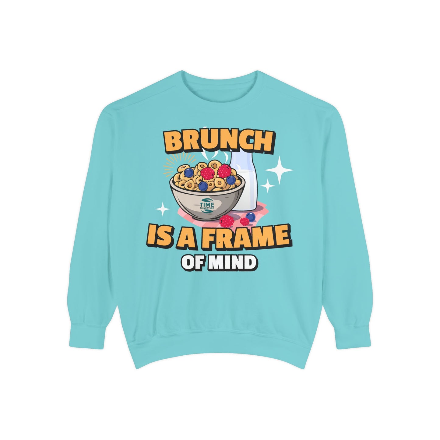 Cozy unisex sweatshirt featuring Brunch is a Frame of Mind Vibes, blending comfort and style for brunch lovers, perfect for weekend outfits, foodie gifts, and making a fashionable, mindful brunch-themed statement.