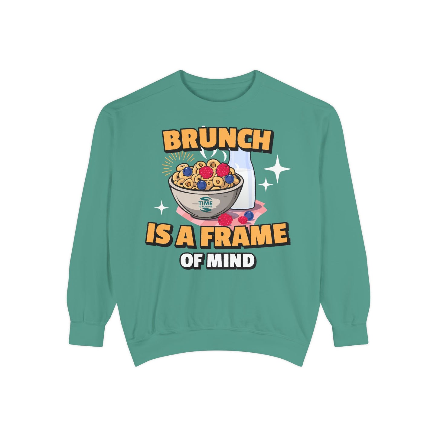 Cozy unisex sweatshirt featuring Brunch is a Frame of Mind Vibes, blending comfort and style for brunch lovers, perfect for weekend outfits, foodie gifts, and making a fashionable, mindful brunch-themed statement.