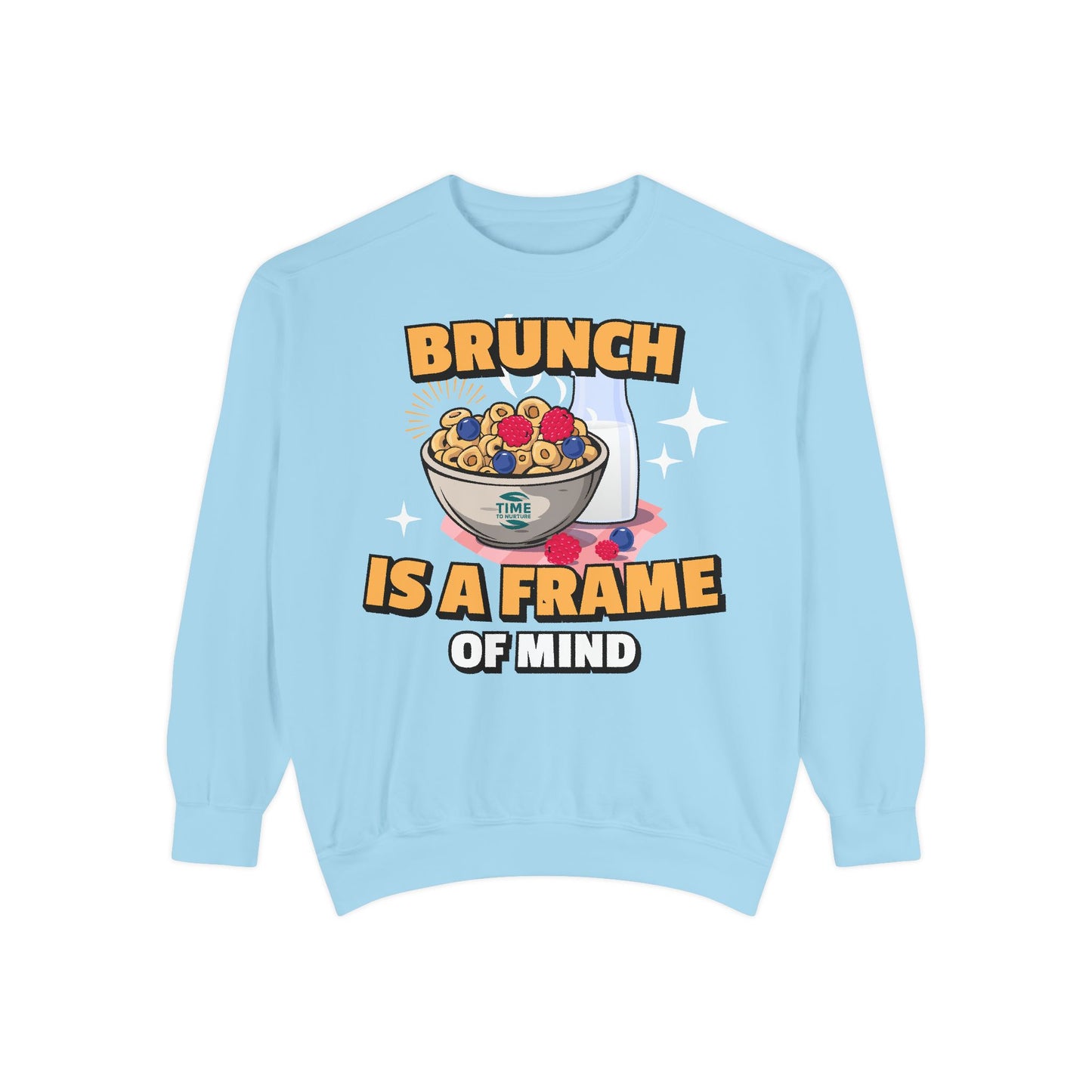 Cozy unisex sweatshirt featuring Brunch is a Frame of Mind Vibes, blending comfort and style for brunch lovers, perfect for weekend outfits, foodie gifts, and making a fashionable, mindful brunch-themed statement.