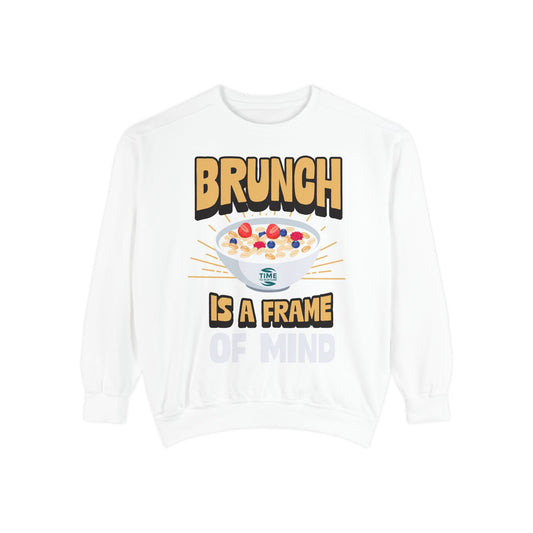 Cozy unisex sweatshirt featuring Brunch is a Frame of Mind Vibes, designed for brunch lovers and leisure enthusiasts, offering stylish and comfortable brunch-themed apparel, perfect for weekend outfits or as a thoughtful foodie gift.