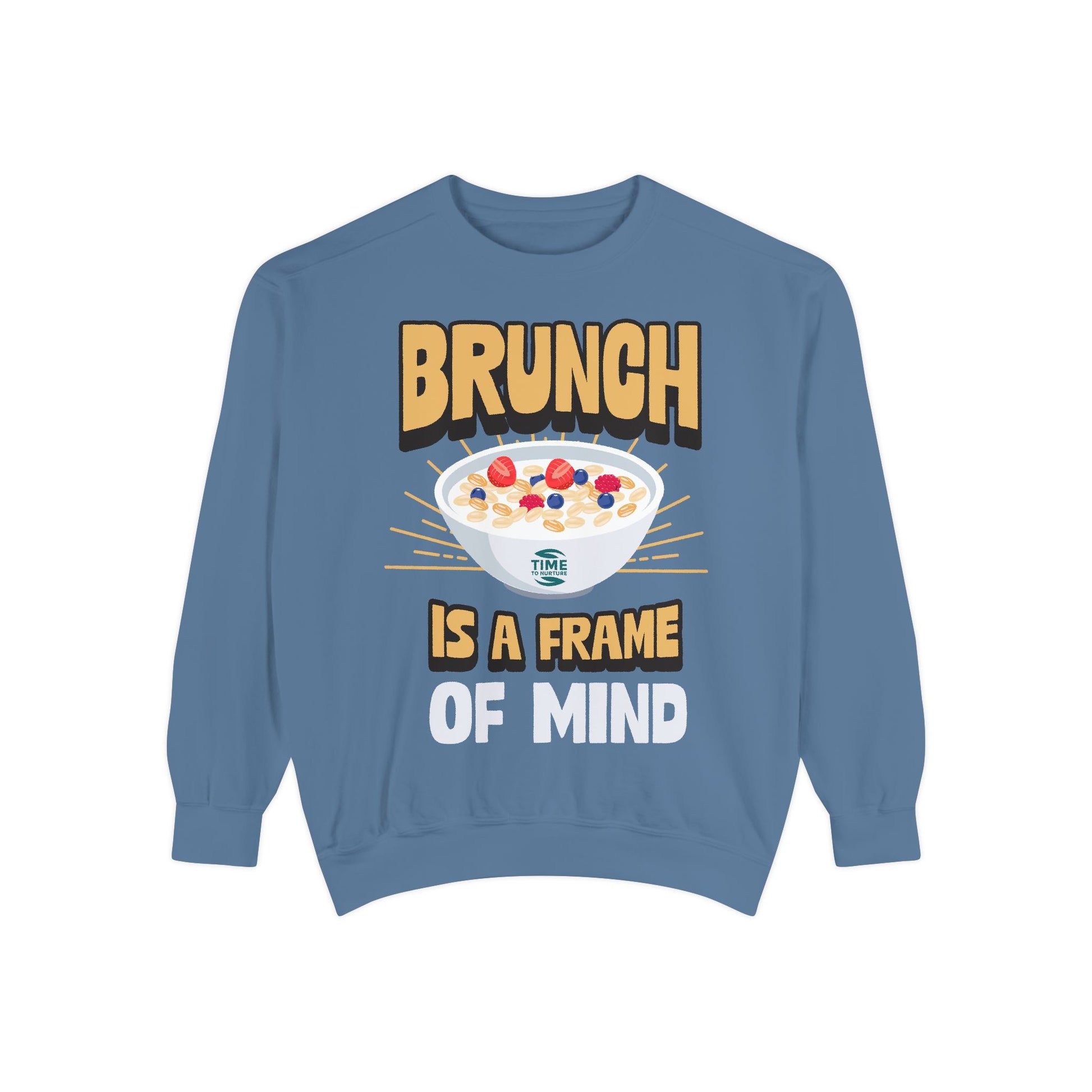 Cozy unisex sweatshirt featuring Brunch is a Frame of Mind Vibes, designed for brunch lovers and leisure enthusiasts, offering stylish and comfortable brunch-themed apparel, perfect for weekend outfits or as a thoughtful foodie gift.