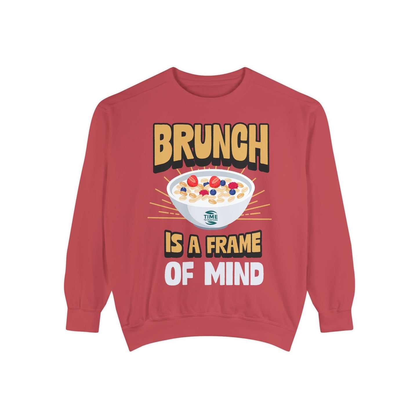 Cozy unisex sweatshirt featuring Brunch is a Frame of Mind Vibes, designed for brunch lovers and leisure enthusiasts, offering stylish and comfortable brunch-themed apparel, perfect for weekend outfits or as a thoughtful foodie gift.