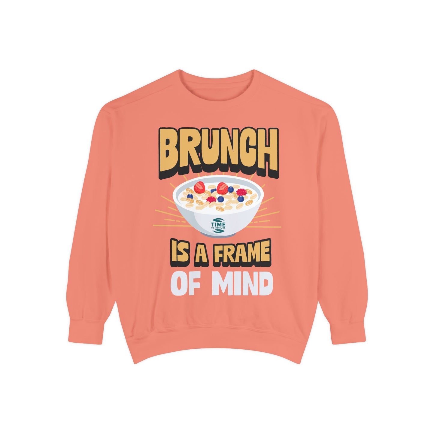 Cozy unisex sweatshirt featuring Brunch is a Frame of Mind Vibes, designed for brunch lovers and leisure enthusiasts, offering stylish and comfortable brunch-themed apparel, perfect for weekend outfits or as a thoughtful foodie gift.