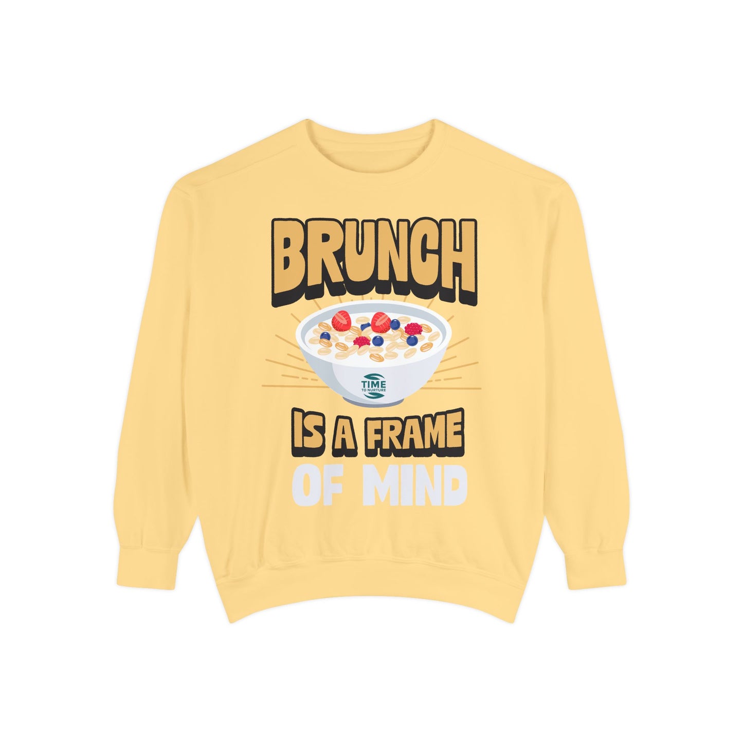 Cozy unisex sweatshirt featuring Brunch is a Frame of Mind Vibes, designed for brunch lovers and leisure enthusiasts, offering stylish and comfortable brunch-themed apparel, perfect for weekend outfits or as a thoughtful foodie gift.
