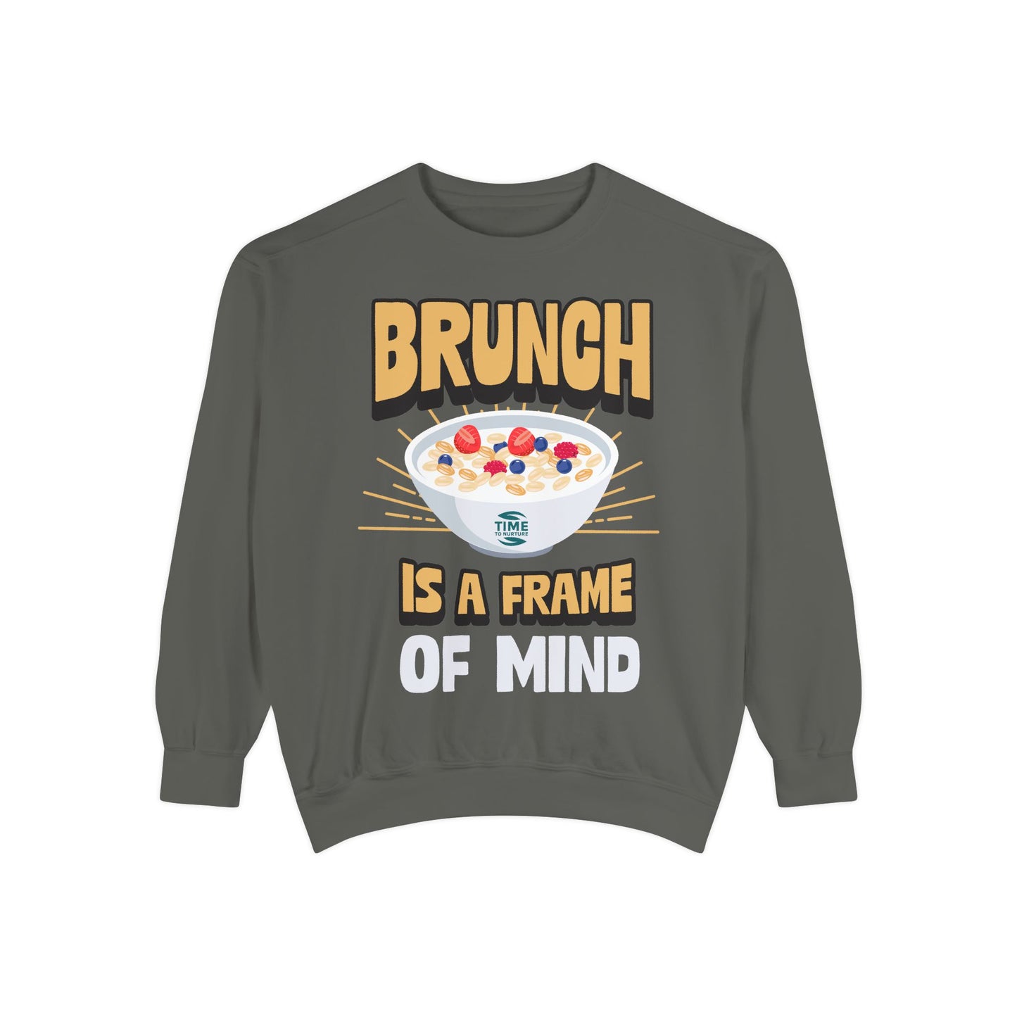 Cozy unisex sweatshirt featuring Brunch is a Frame of Mind Vibes, designed for brunch lovers and leisure enthusiasts, offering stylish and comfortable brunch-themed apparel, perfect for weekend outfits or as a thoughtful foodie gift.