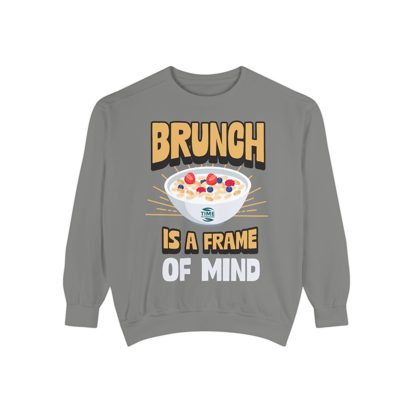 Cozy unisex sweatshirt featuring Brunch is a Frame of Mind Vibes, designed for brunch lovers and leisure enthusiasts, offering stylish and comfortable brunch-themed apparel, perfect for weekend outfits or as a thoughtful foodie gift.