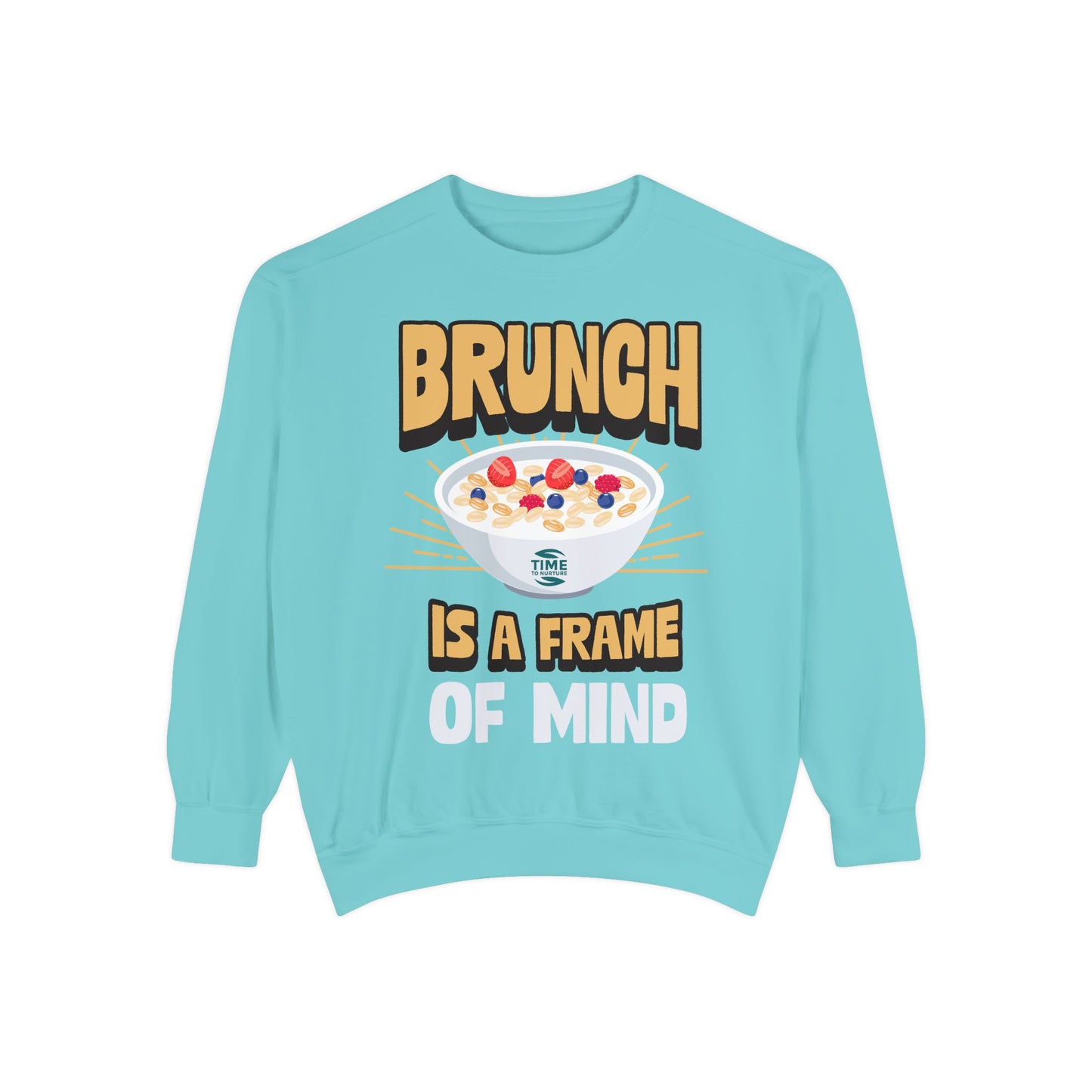 Cozy unisex sweatshirt featuring Brunch is a Frame of Mind Vibes, designed for brunch lovers and leisure enthusiasts, offering stylish and comfortable brunch-themed apparel, perfect for weekend outfits or as a thoughtful foodie gift.