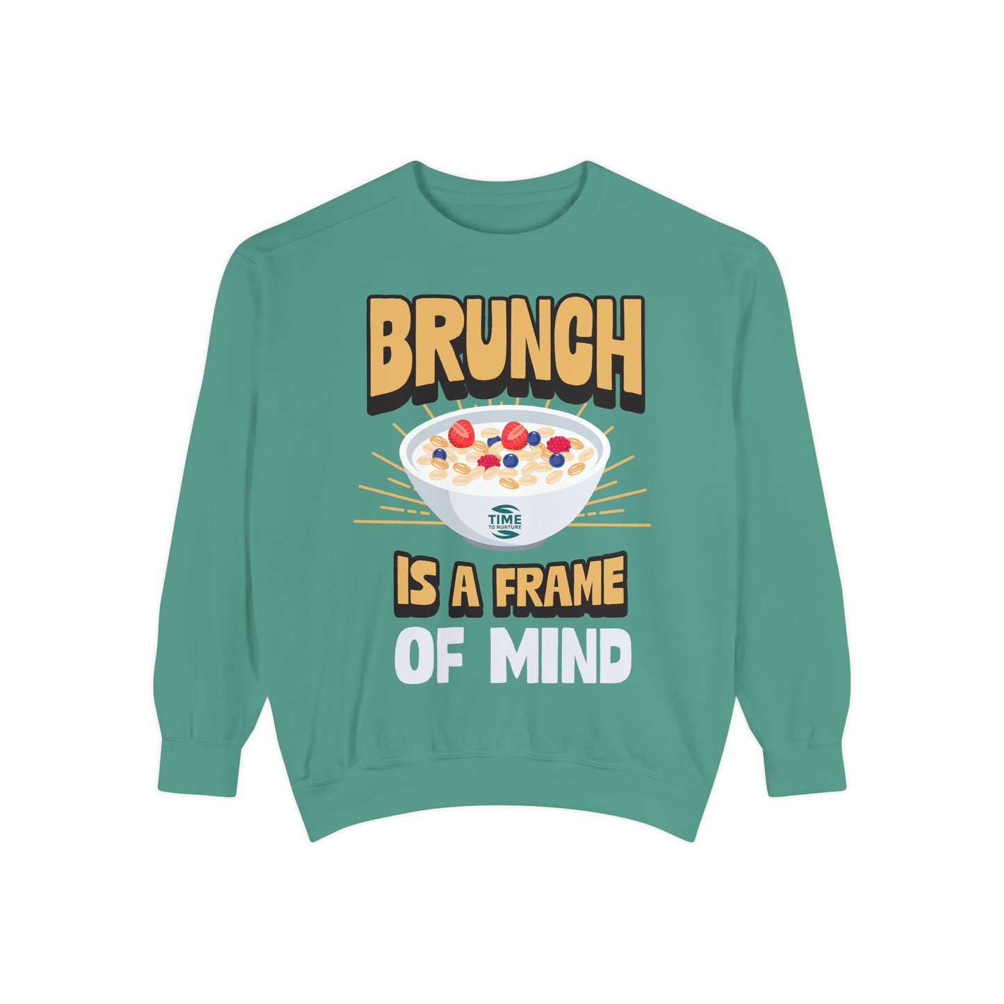 Cozy unisex sweatshirt featuring Brunch is a Frame of Mind Vibes, designed for brunch lovers and leisure enthusiasts, offering stylish and comfortable brunch-themed apparel, perfect for weekend outfits or as a thoughtful foodie gift.