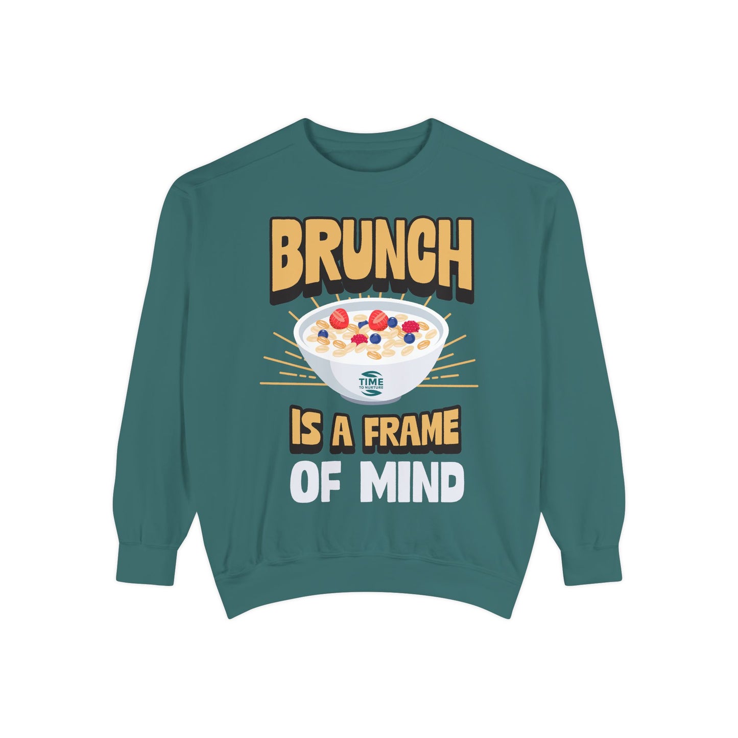 Cozy unisex sweatshirt featuring Brunch is a Frame of Mind Vibes, designed for brunch lovers and leisure enthusiasts, offering stylish and comfortable brunch-themed apparel, perfect for weekend outfits or as a thoughtful foodie gift.