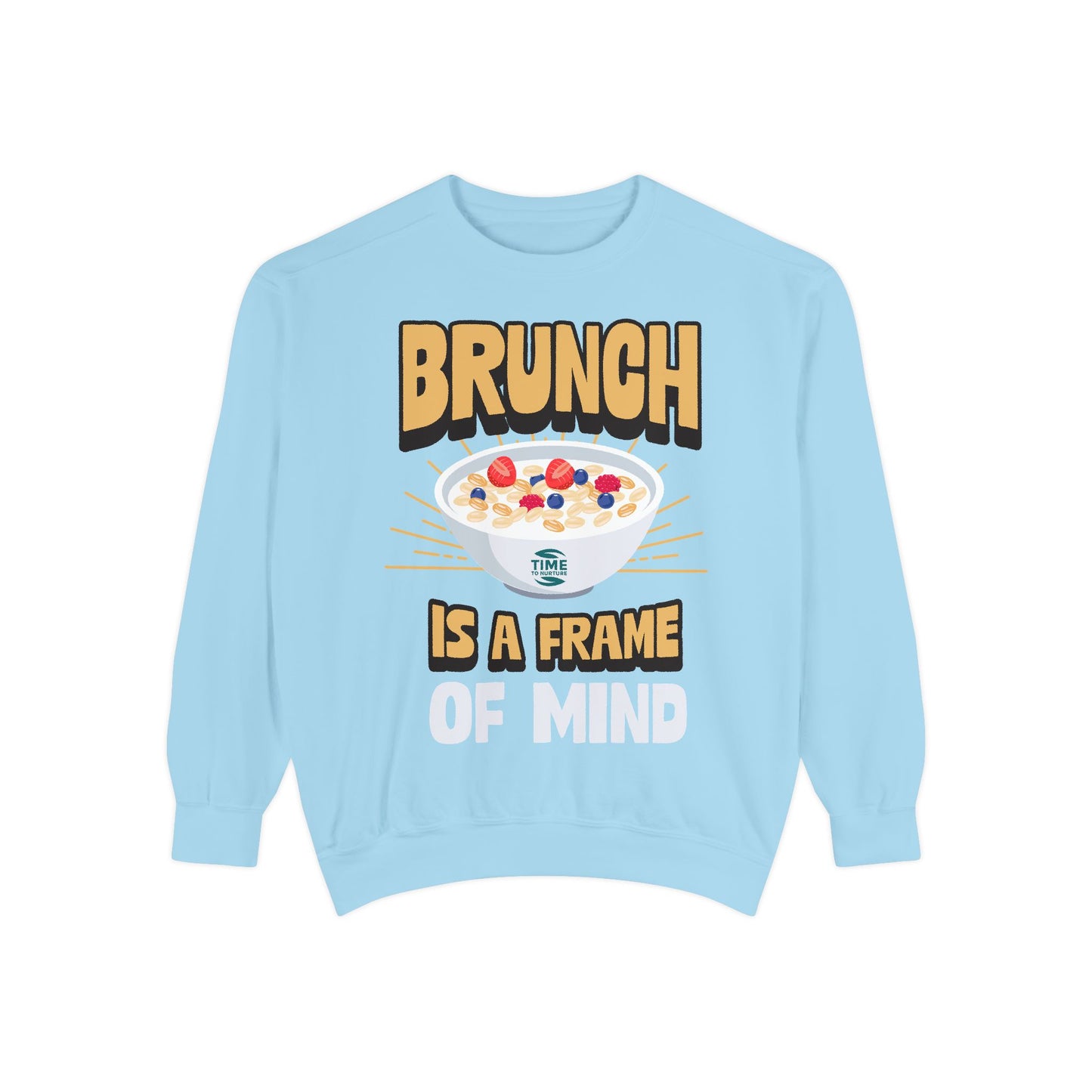 Cozy unisex sweatshirt featuring Brunch is a Frame of Mind Vibes, designed for brunch lovers and leisure enthusiasts, offering stylish and comfortable brunch-themed apparel, perfect for weekend outfits or as a thoughtful foodie gift.