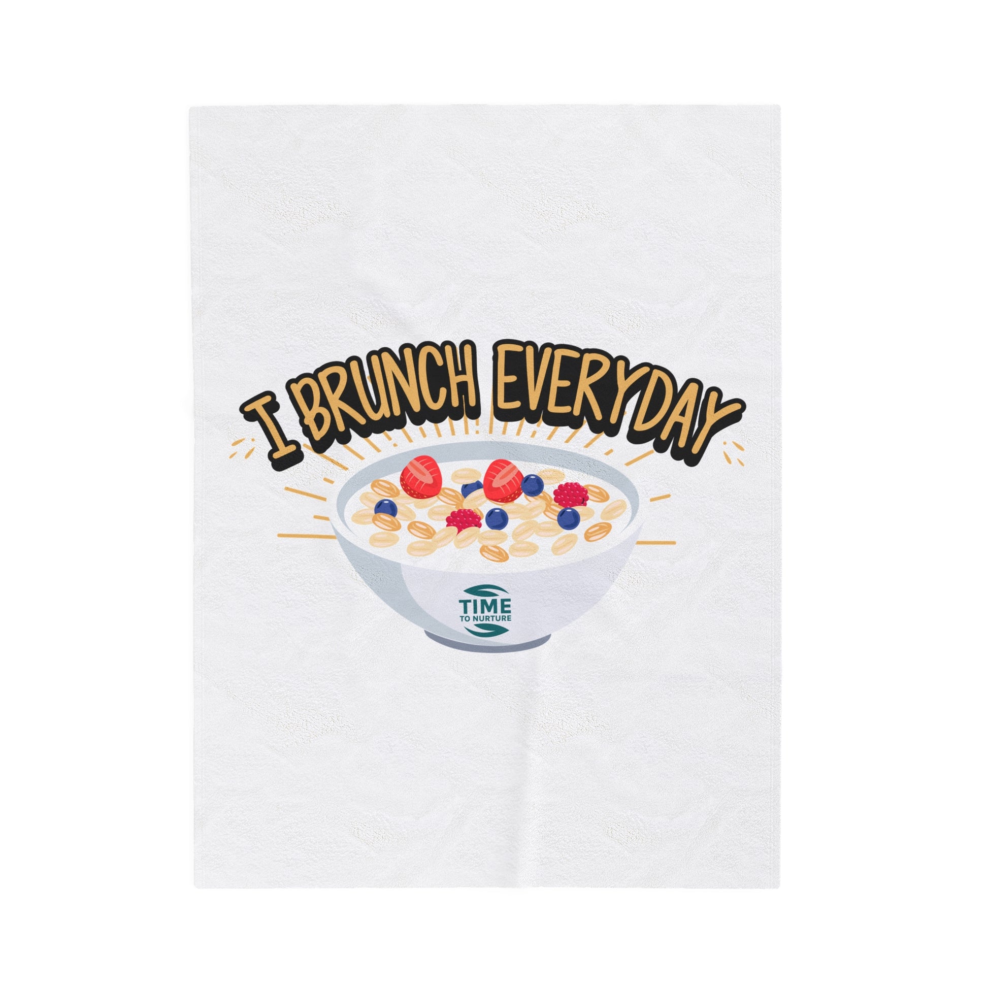Cozy velveteen throw blanket with "Brunch Everyday" design, soft and perfect for the sofa or bed, ideal for brunch-themed home decor and relaxation lovers.
