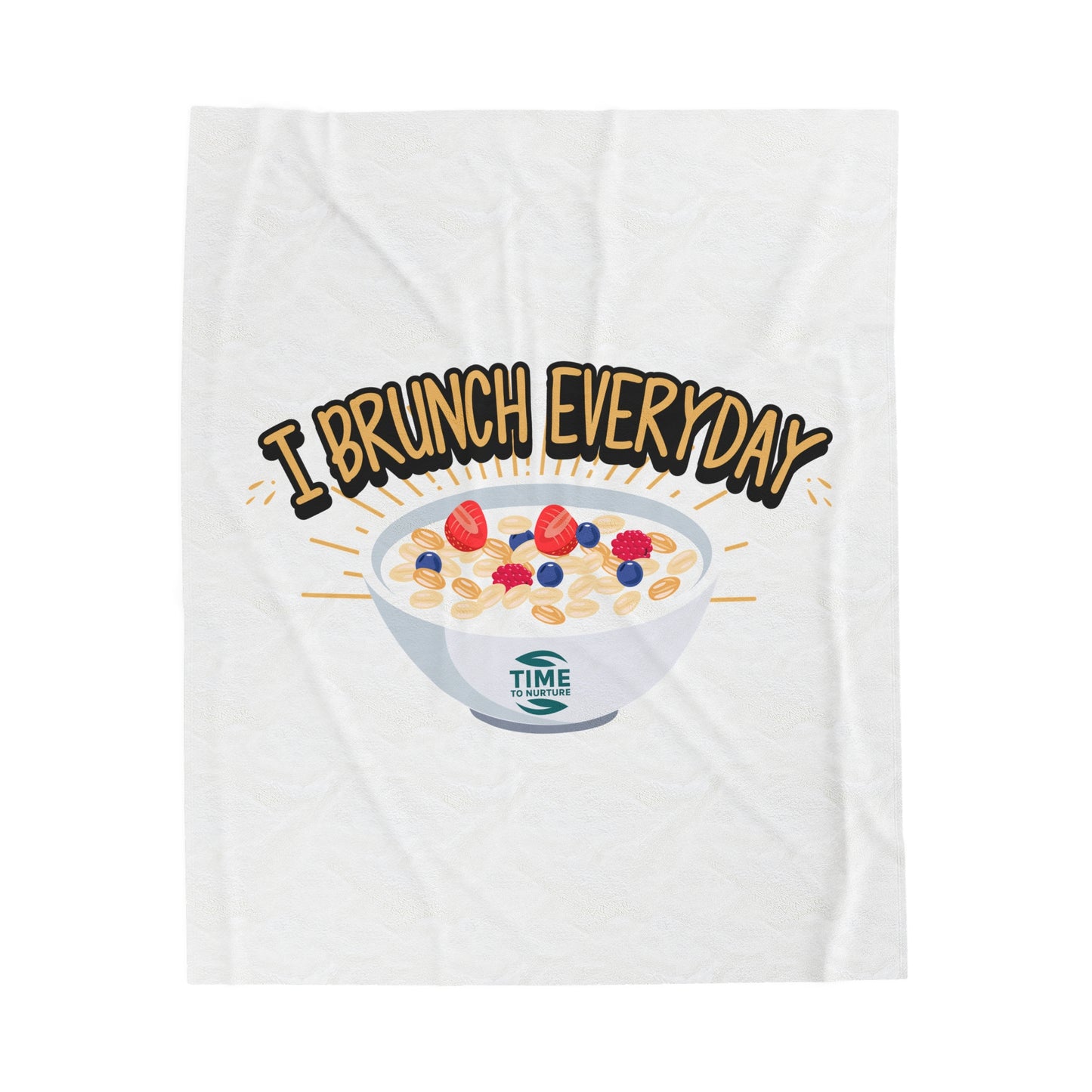 Cozy velveteen throw blanket with "Brunch Everyday" design, soft and perfect for the sofa or bed, ideal for brunch-themed home decor and relaxation lovers.