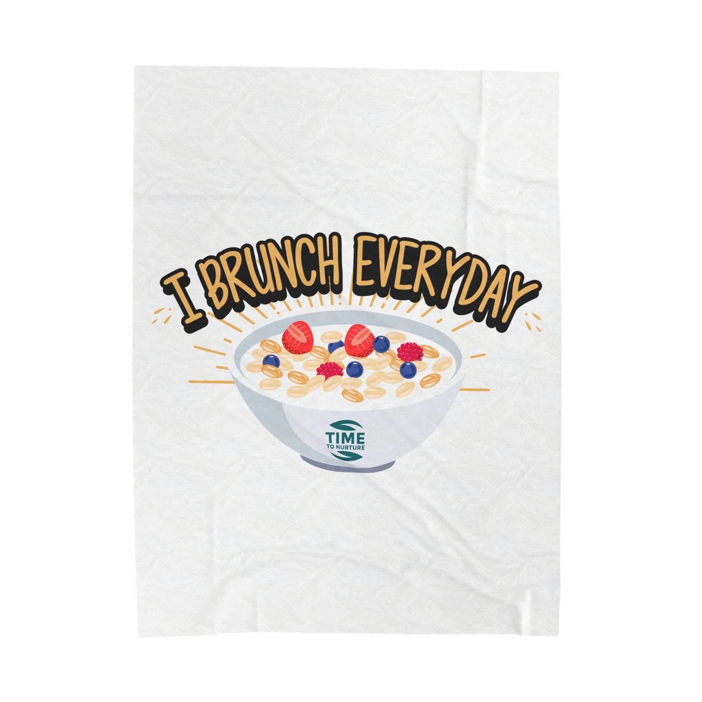 Cozy velveteen throw blanket with "Brunch Everyday" design, soft and perfect for the sofa or bed, ideal for brunch-themed home decor and relaxation lovers.