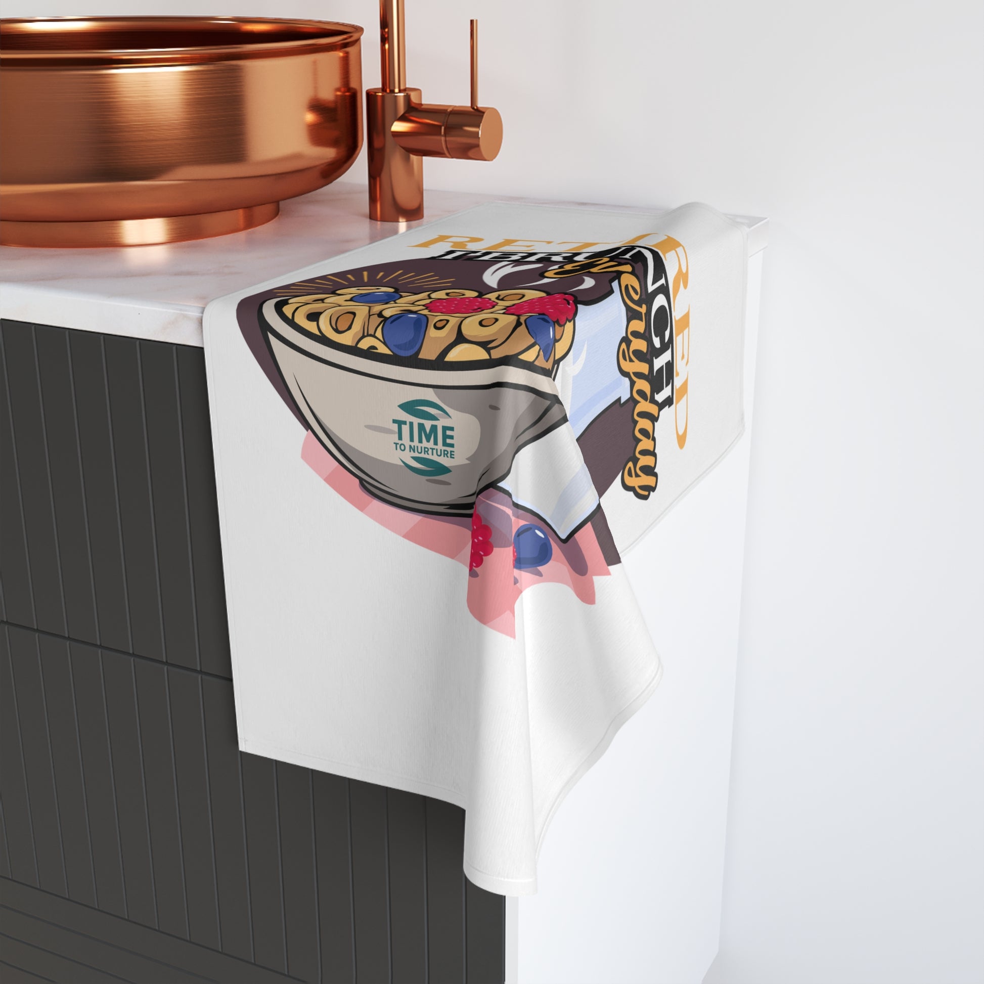 Funny Retired I Brunch Everyday hand towel with a quirky design, perfect for foodies and brunch lovers. A humorous addition to kitchen or bathroom decor and an ideal housewarming gift.