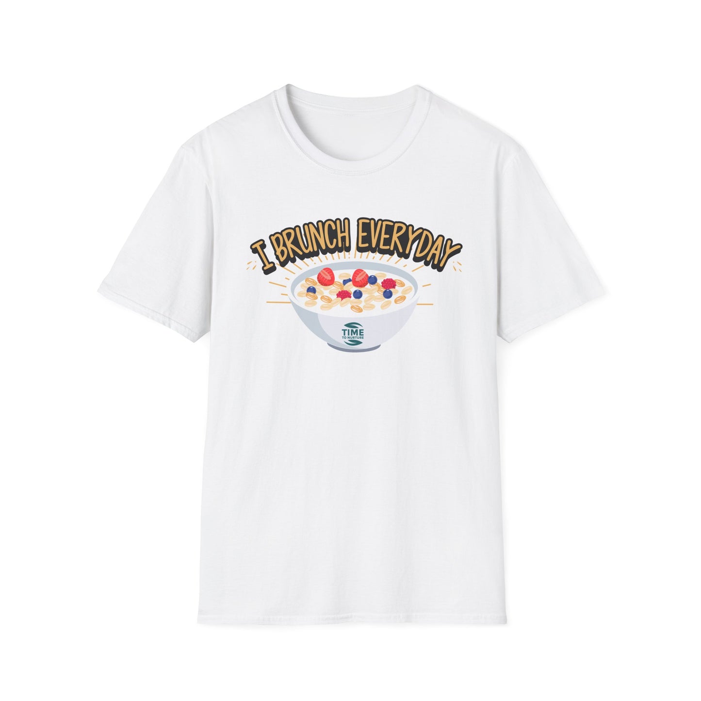 "I Brunch Every Day" unisex softstyle t-shirt, ethically made with superior comfort and durability, offering timeless style for everyday wear or as a fun digital brunch retirement gag gift.