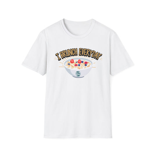 "I Brunch Every Day" unisex softstyle t-shirt, ethically made with superior comfort and durability, offering timeless style for everyday wear or as a fun digital brunch retirement gag gift.