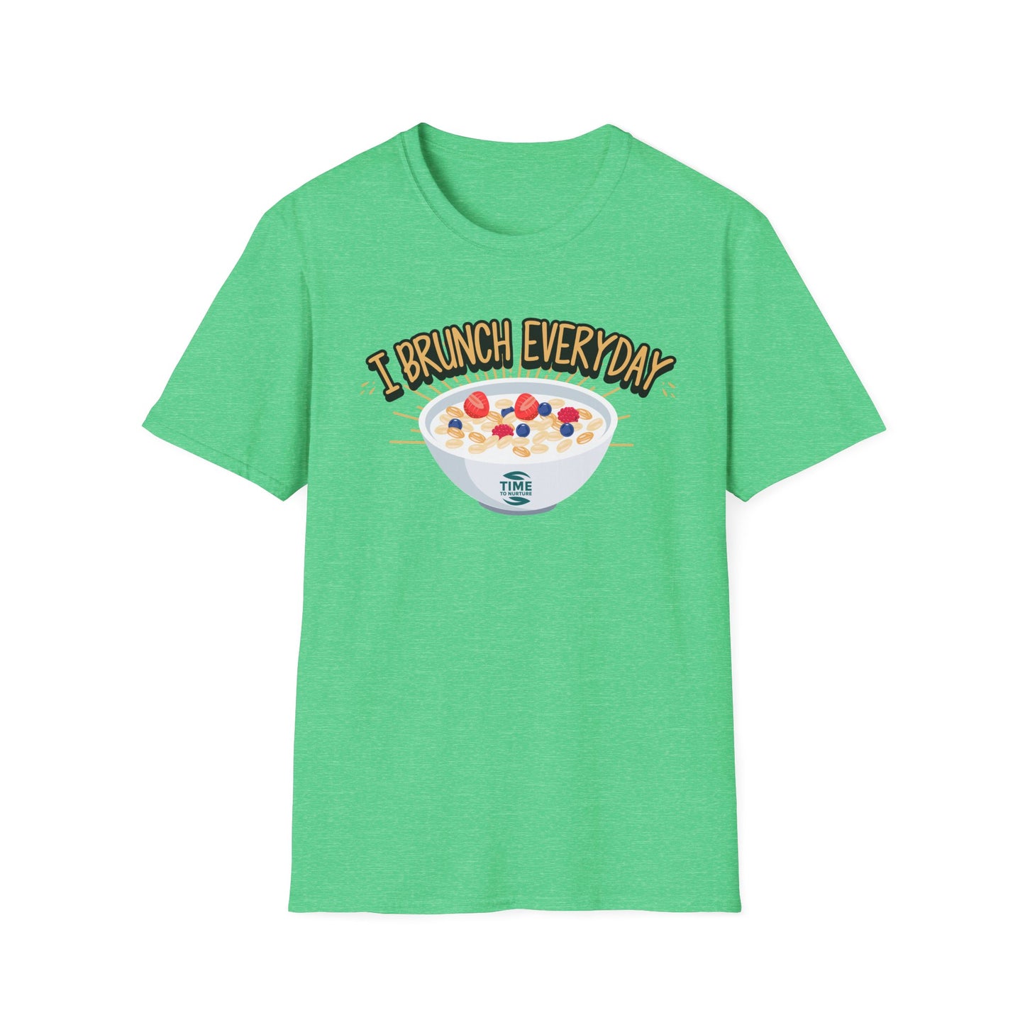 "I Brunch Every Day" unisex softstyle t-shirt, ethically made with superior comfort and durability, offering timeless style for everyday wear or as a fun digital brunch retirement gag gift.