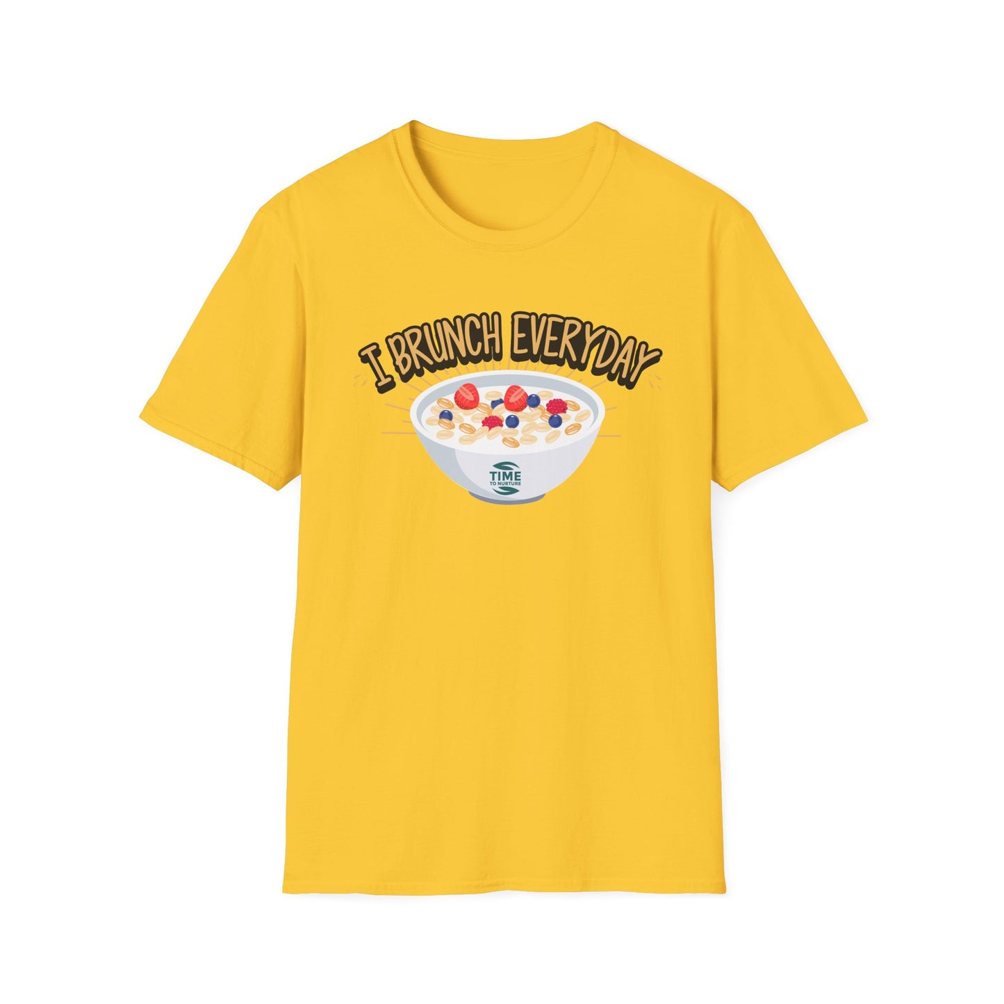 "I Brunch Every Day" unisex softstyle t-shirt, ethically made with superior comfort and durability, offering timeless style for everyday wear or as a fun digital brunch retirement gag gift.