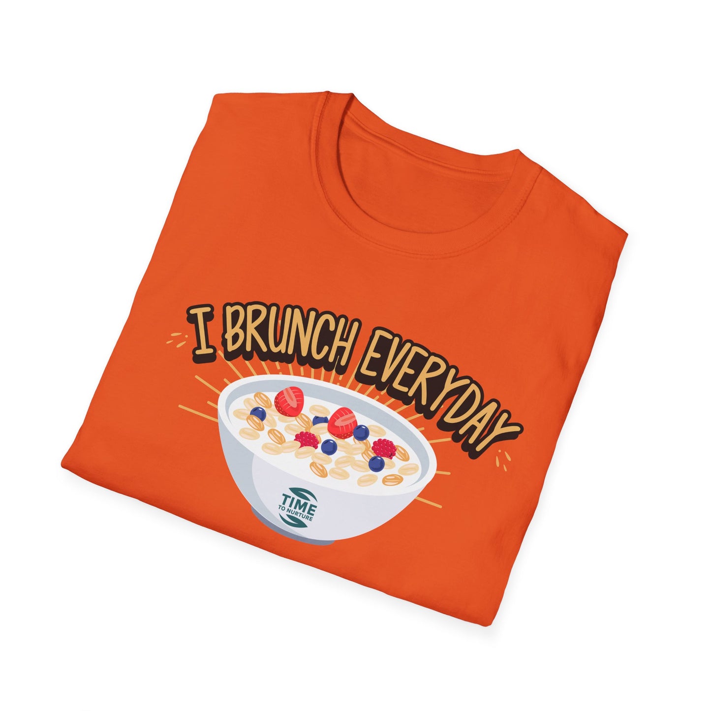 "I Brunch Every Day" unisex softstyle t-shirt, ethically made with superior comfort and durability, offering timeless style for everyday wear or as a fun digital brunch retirement gag gift.