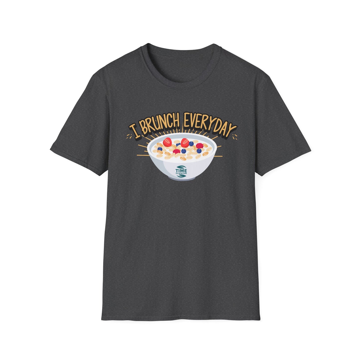 "I Brunch Every Day" unisex softstyle t-shirt, ethically made with superior comfort and durability, offering timeless style for everyday wear or as a fun digital brunch retirement gag gift.