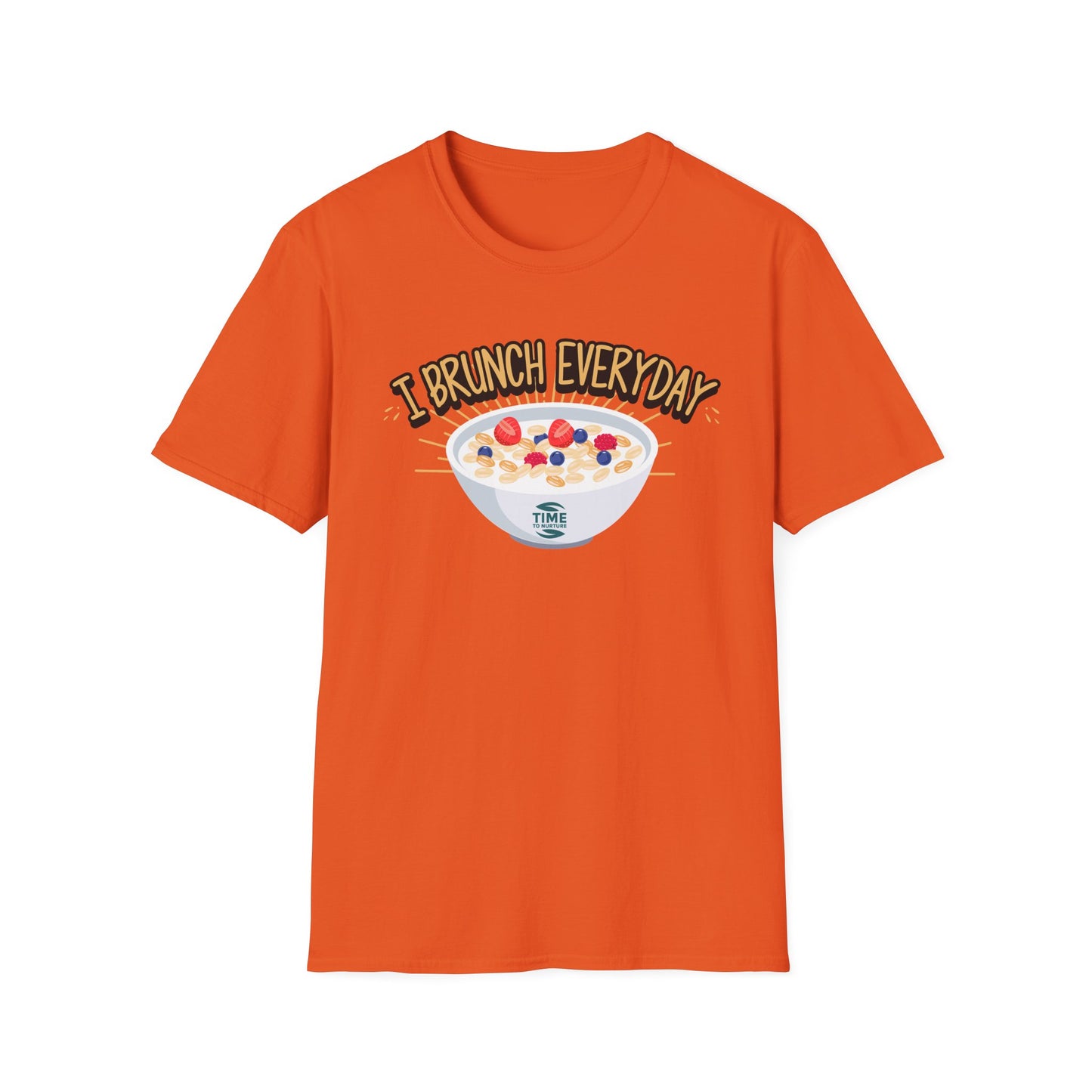 "I Brunch Every Day" unisex softstyle t-shirt, ethically made with superior comfort and durability, offering timeless style for everyday wear or as a fun digital brunch retirement gag gift.