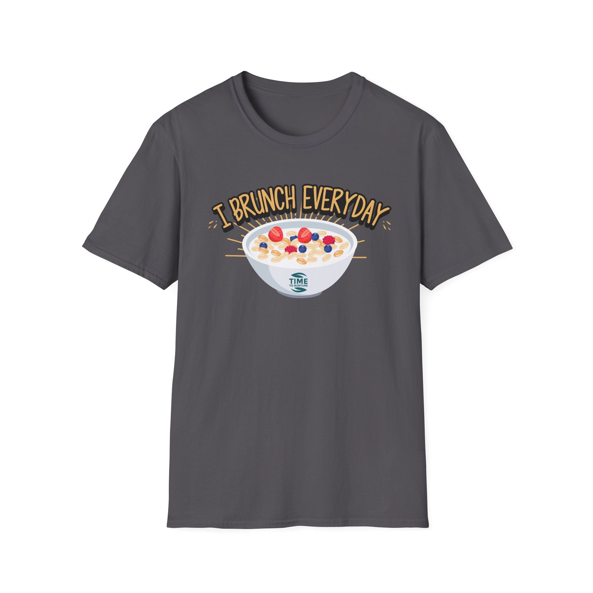 "I Brunch Every Day" unisex softstyle t-shirt, ethically made with superior comfort and durability, offering timeless style for everyday wear or as a fun digital brunch retirement gag gift.