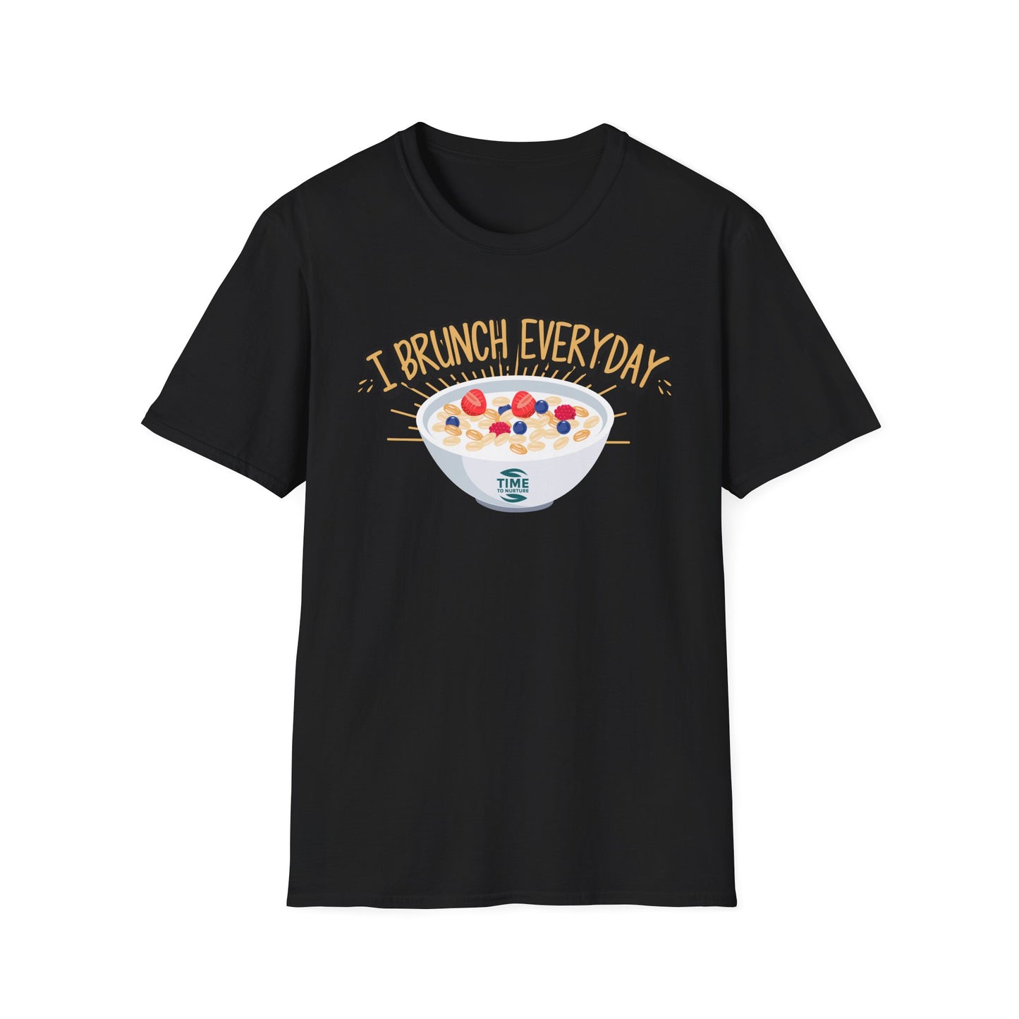 "I Brunch Every Day" unisex softstyle t-shirt, ethically made with superior comfort and durability, offering timeless style for everyday wear or as a fun digital brunch retirement gag gift.