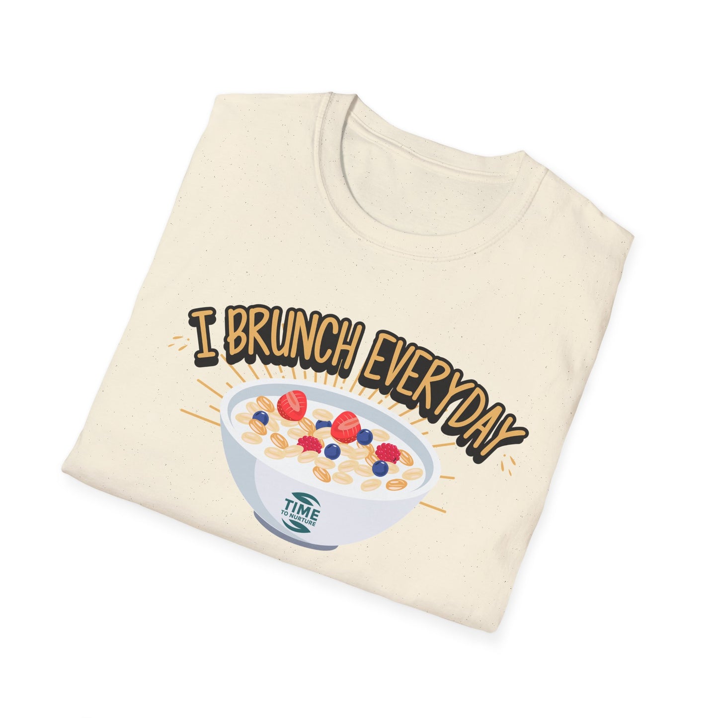 "I Brunch Every Day" unisex softstyle t-shirt, ethically made with superior comfort and durability, offering timeless style for everyday wear or as a fun digital brunch retirement gag gift.