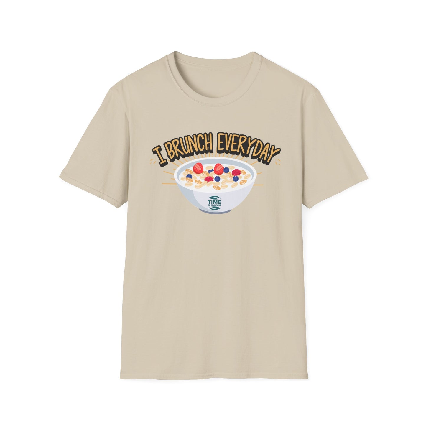 "I Brunch Every Day" unisex softstyle t-shirt, ethically made with superior comfort and durability, offering timeless style for everyday wear or as a fun digital brunch retirement gag gift.