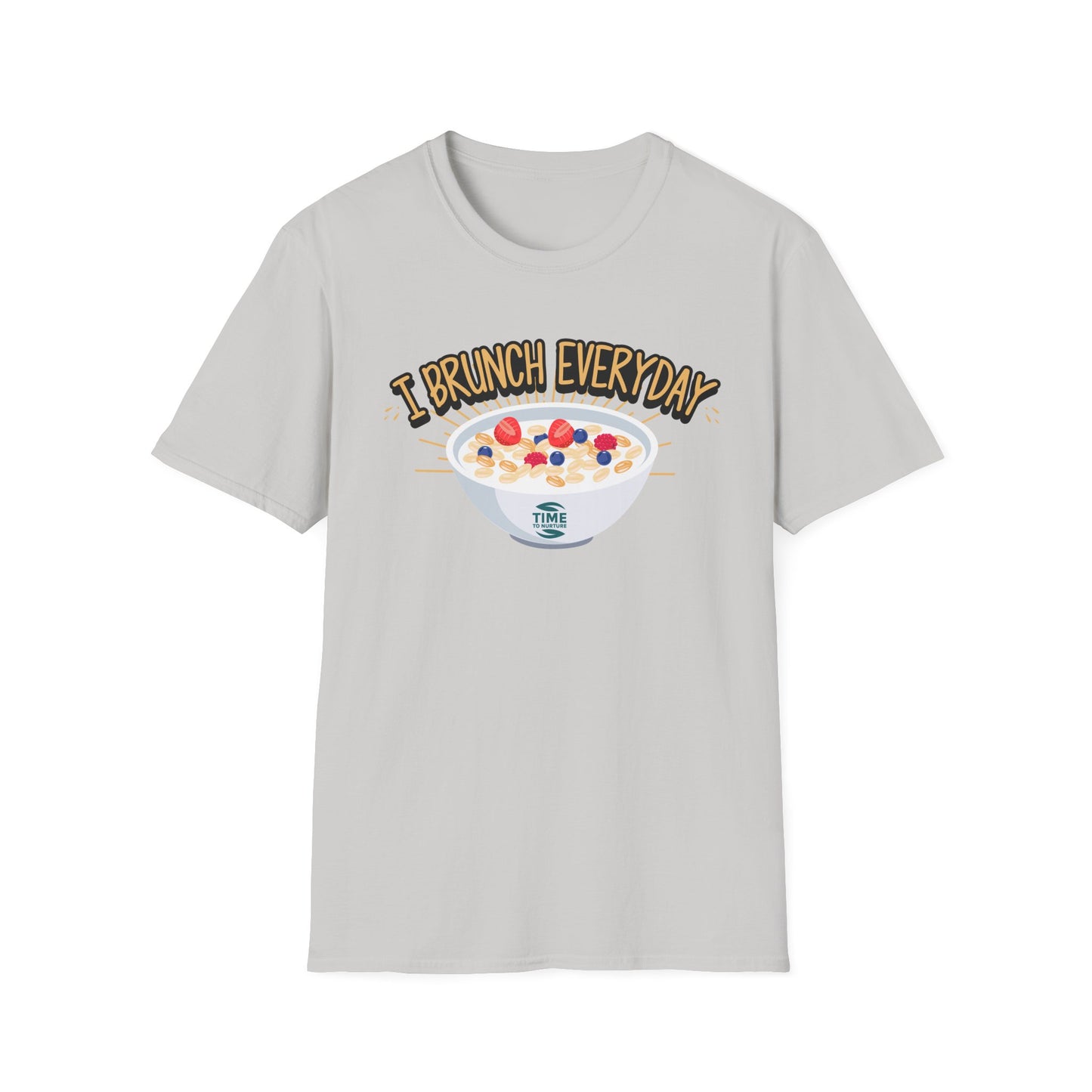 "I Brunch Every Day" unisex softstyle t-shirt, ethically made with superior comfort and durability, offering timeless style for everyday wear or as a fun digital brunch retirement gag gift.