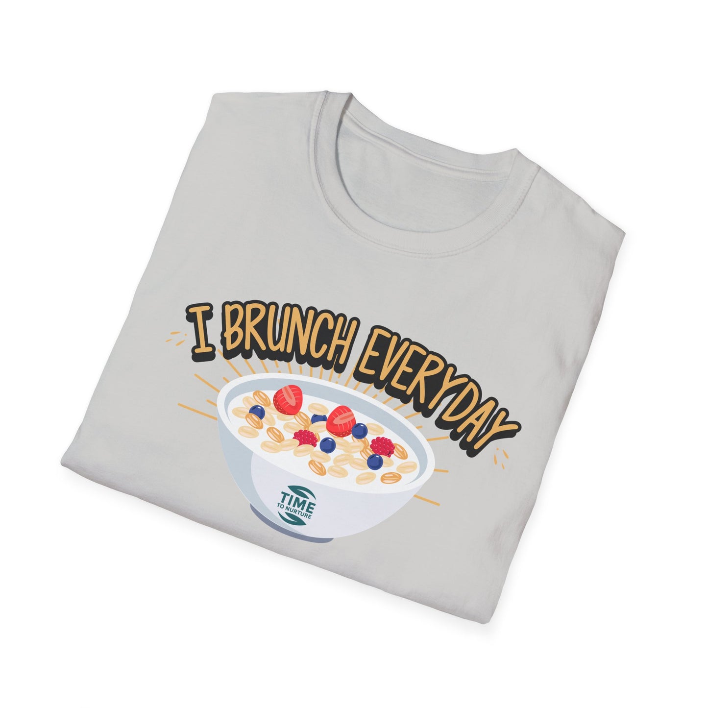 "I Brunch Every Day" unisex softstyle t-shirt, ethically made with superior comfort and durability, offering timeless style for everyday wear or as a fun digital brunch retirement gag gift.