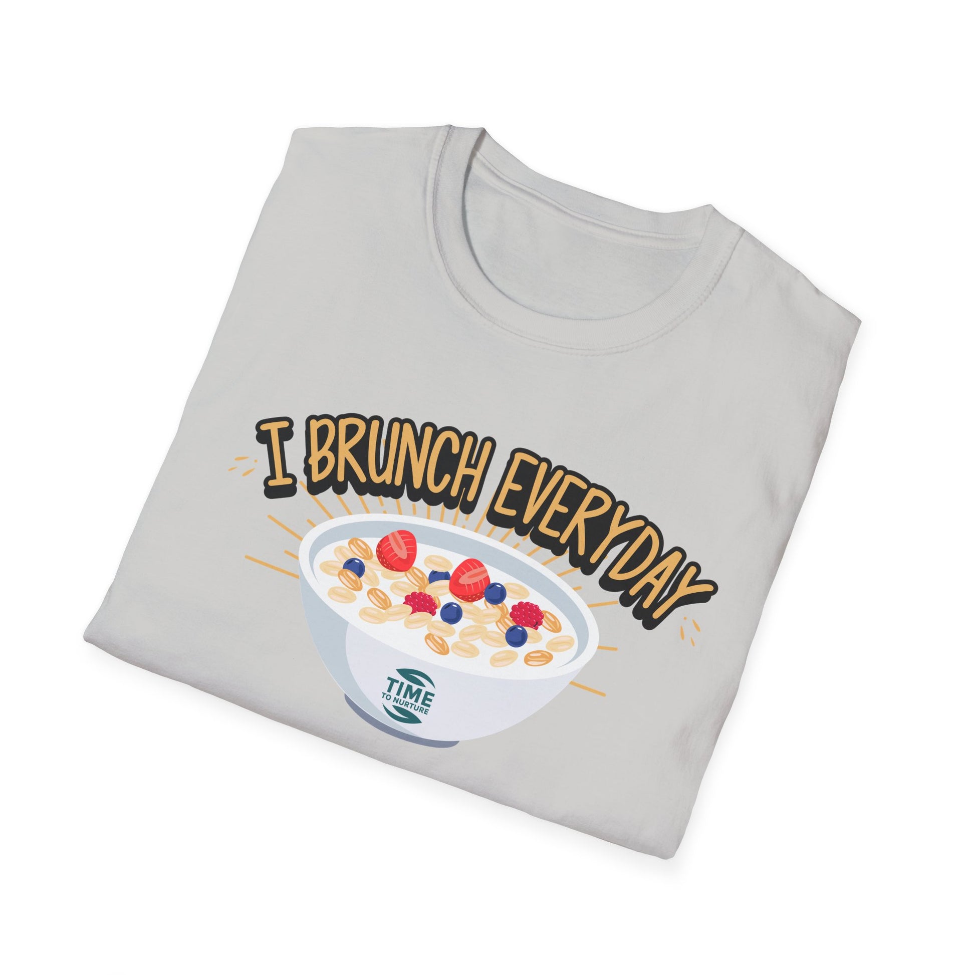 "I Brunch Every Day" unisex softstyle t-shirt, ethically made with superior comfort and durability, offering timeless style for everyday wear or as a fun digital brunch retirement gag gift.