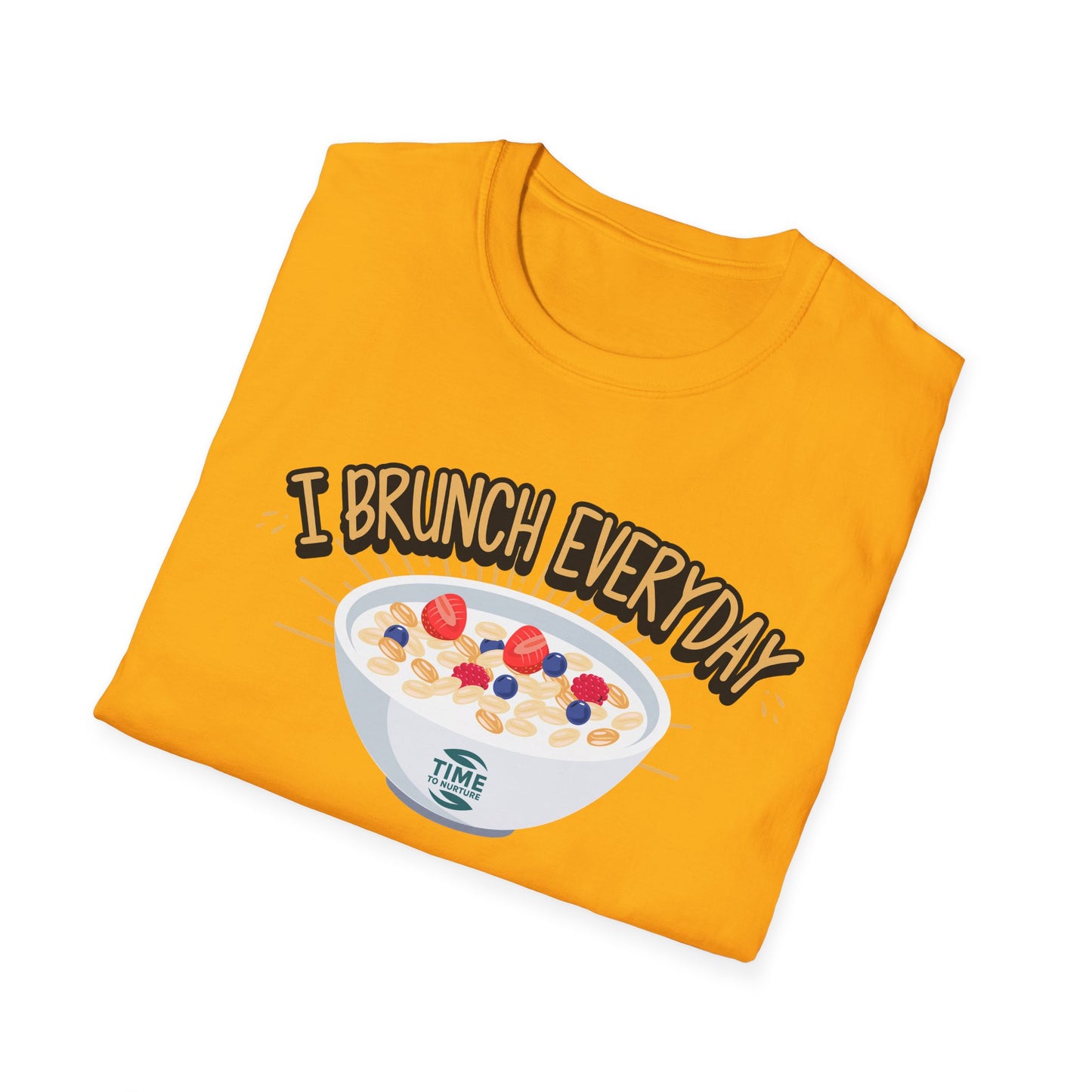 "I Brunch Every Day" unisex softstyle t-shirt, ethically made with superior comfort and durability, offering timeless style for everyday wear or as a fun digital brunch retirement gag gift.